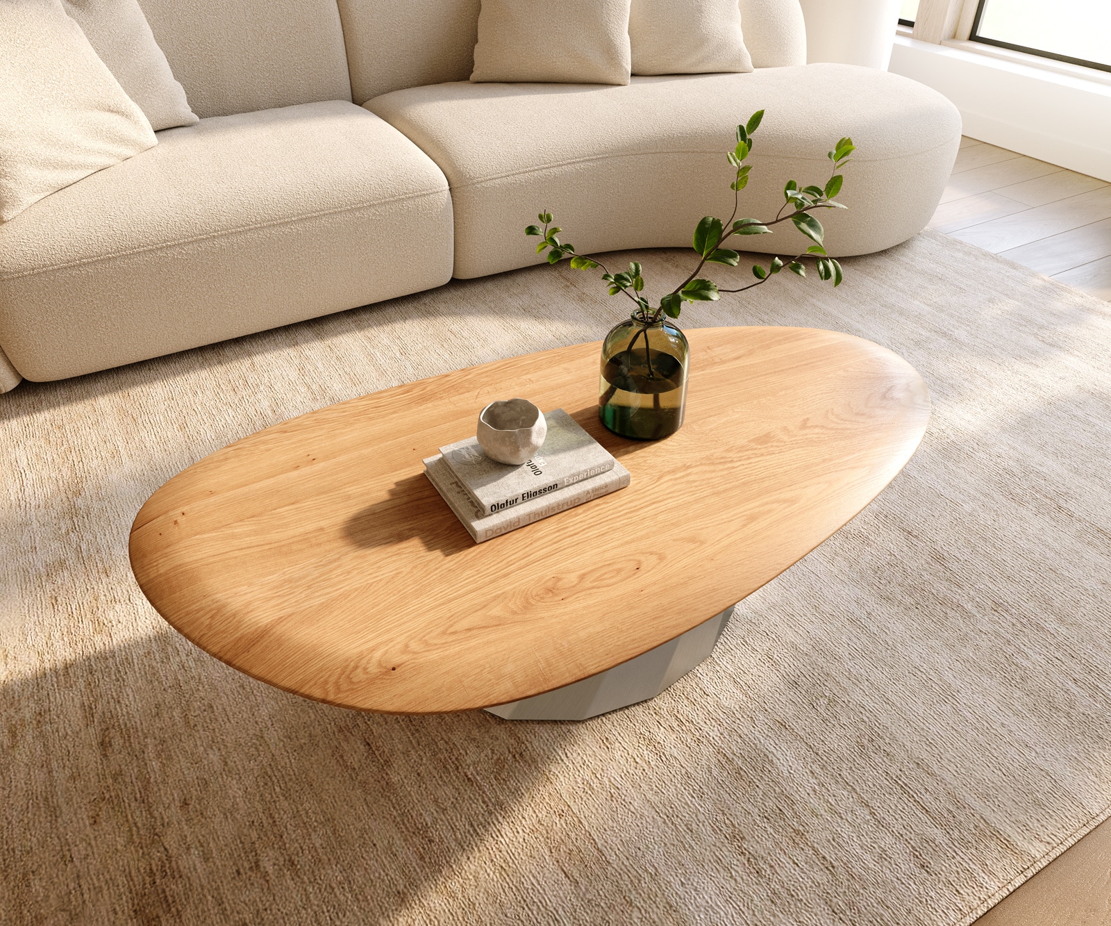 Couchtisch Edge Oval 140x75 cm Eiche Natur Runde Kante Parabi Edelstahl gebürstet 4