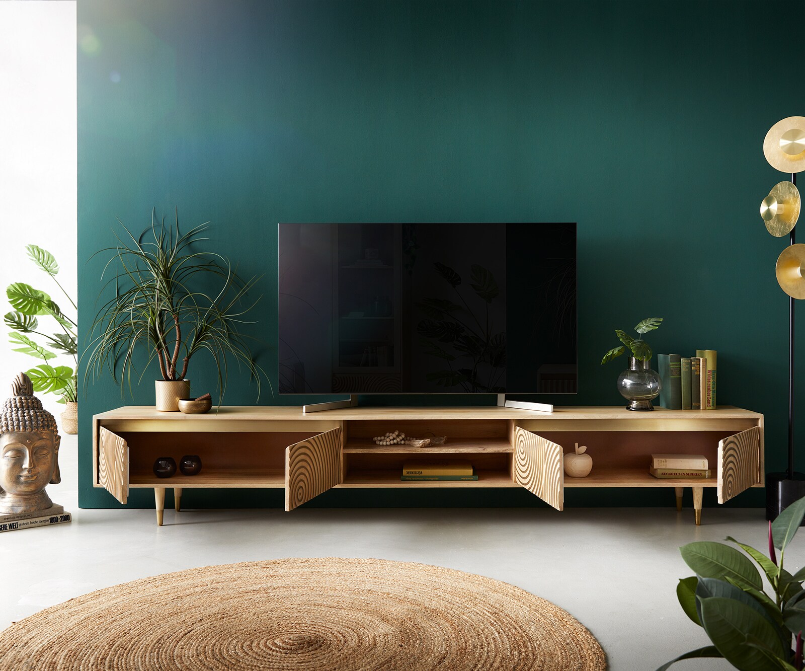 Lowboard Budaya 260 cm Mango Natur 4 Türen Fuß rund 4