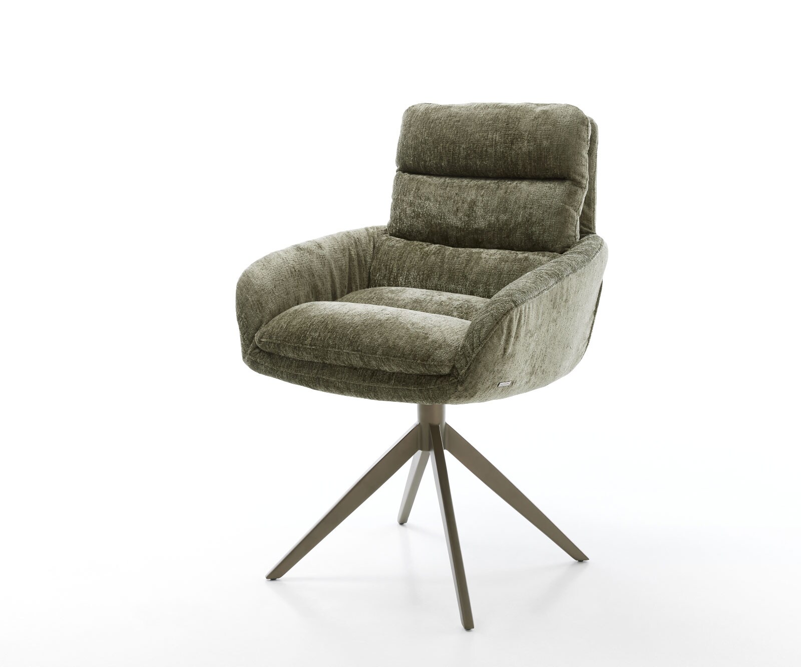 Drehstuhl Abelia-Flex mit Armlehnen Chenille Olive Kreuzgestell breit Effektfinish Titan 360° drehbar Taschenfederkern