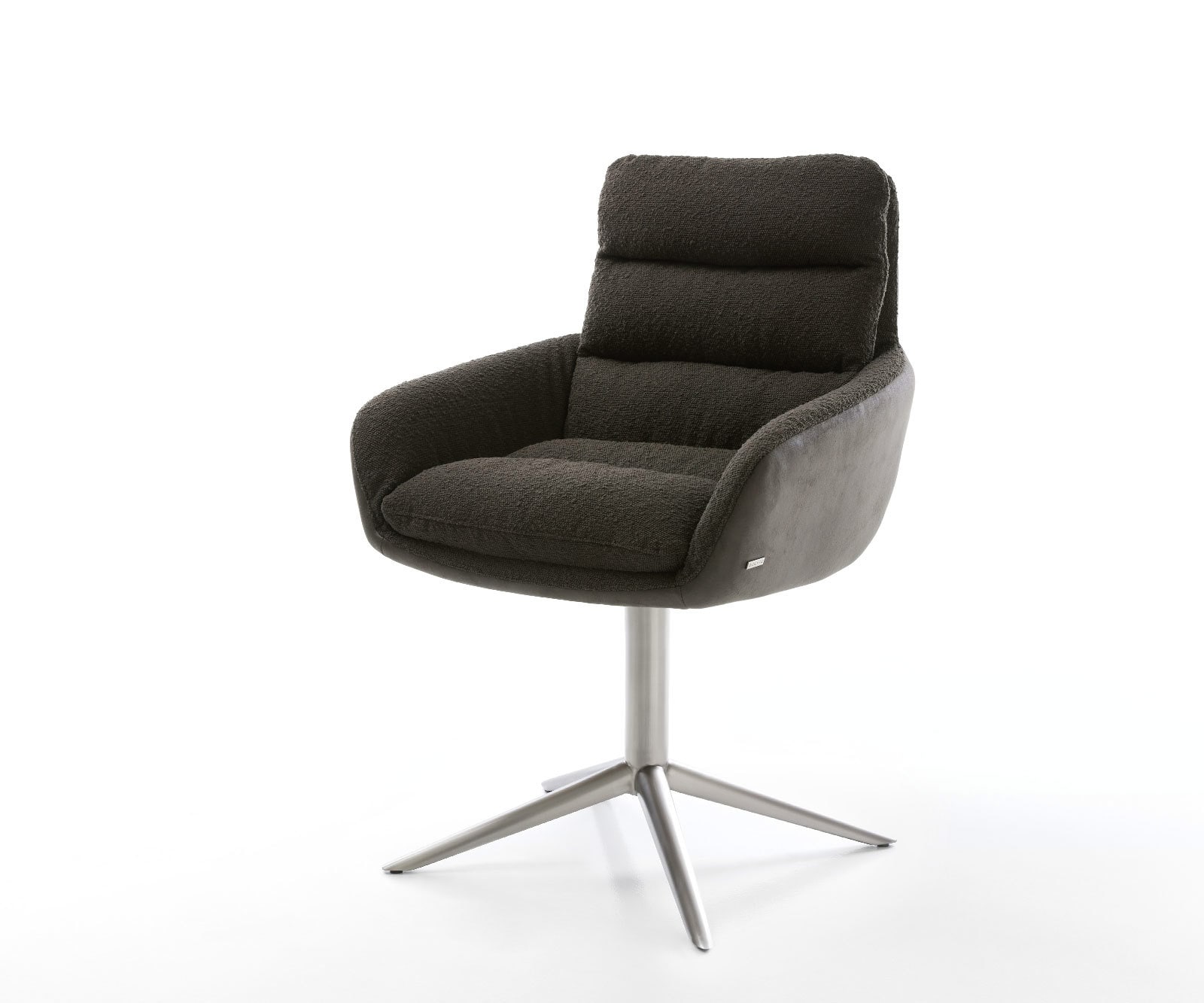 Drehstuhl Abelia-Flex mit Armlehnen Materialmix Schwarz Fußkreuz Edelstahl 360° drehbar Wippfunktion