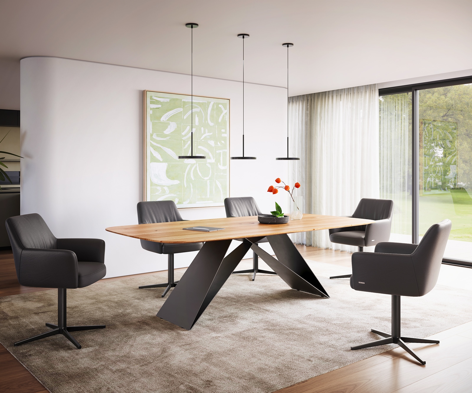 Esstisch Edge Boot 240x120x2,5-3 Eiche Natur V-Gestell Flachstahl Schwarz Schweizer Kante 4 Esstisch Edge Boot 240x120x2,5-3 Eiche Natur V-Gestell Flachstahl Schwarz Schweizer Kante 4