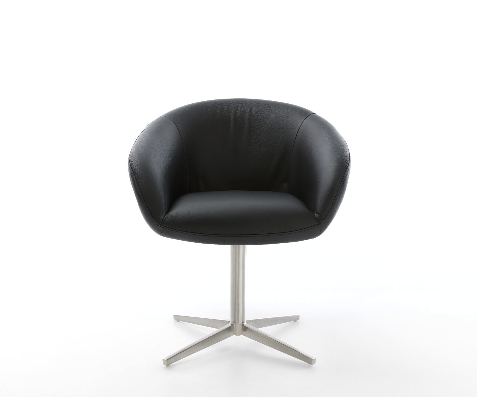 Drehstuhl Vinka-Flex mit Armlehnen Echt-Leder Schwarz Fußkreuz Edelstahl 360° drehbar Taschenfederkern 1