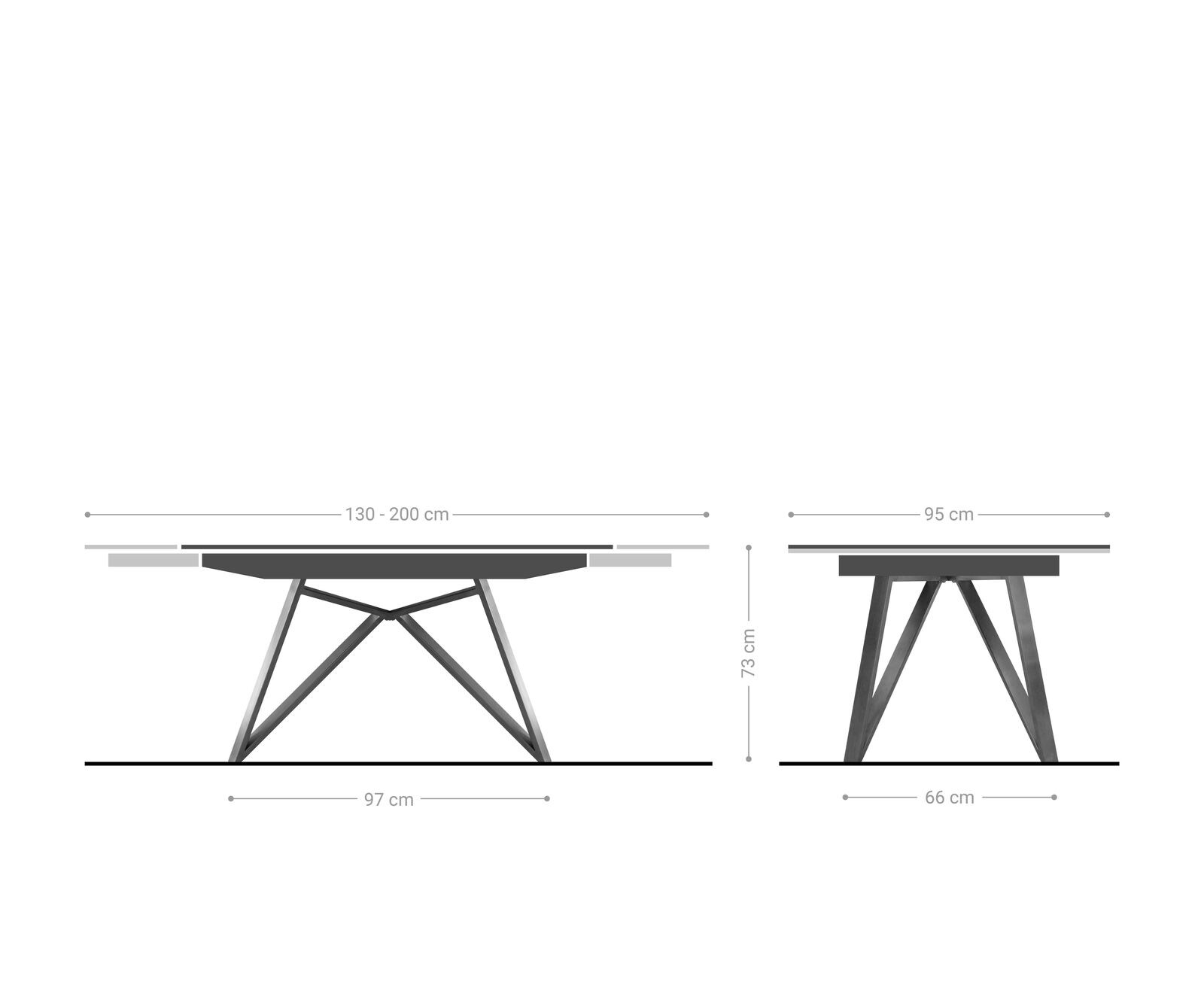Esstisch Carlow 130/200x95 cm Keramik Grau Metall ausziehbar 8