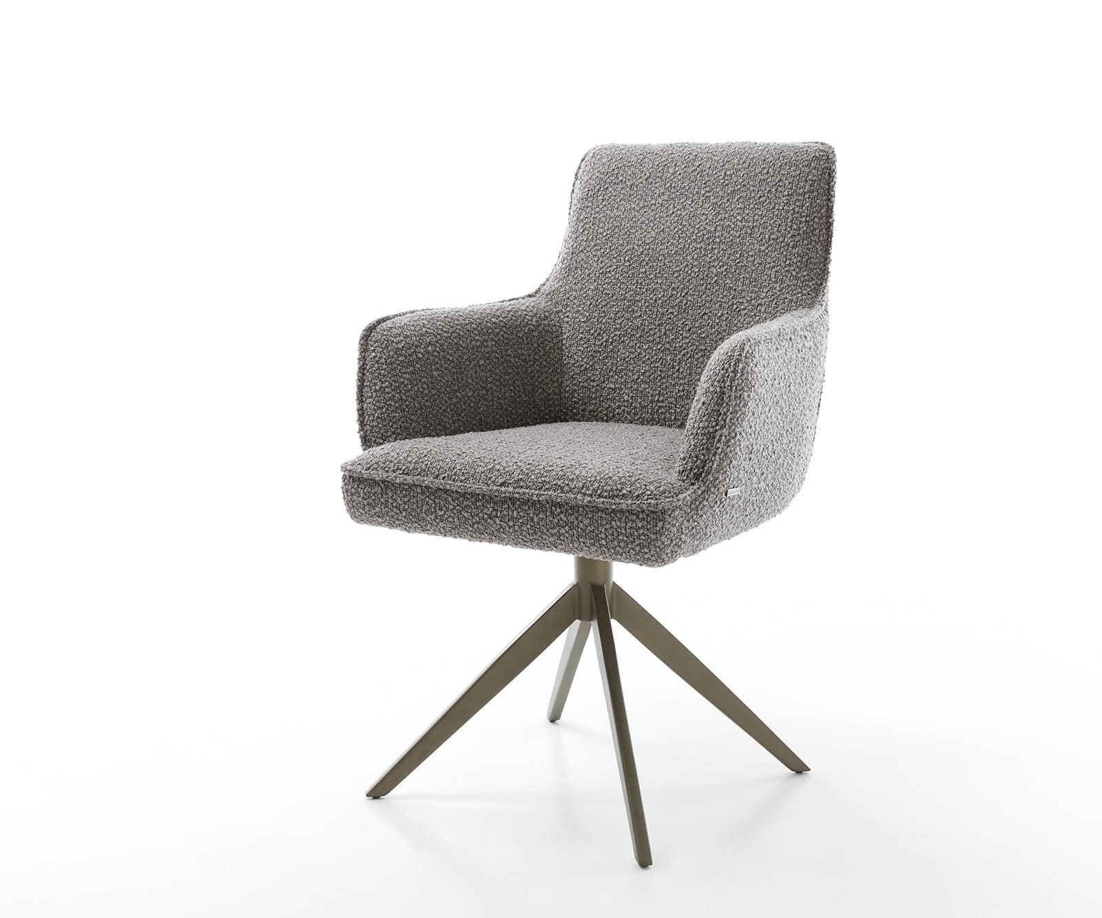 Drehstuhl Heira-Flex mit Armlehnen Bouclé Silbergrau Kreuzgestell breit Effektfinish Titan 360° drehbar Taschenfederkern