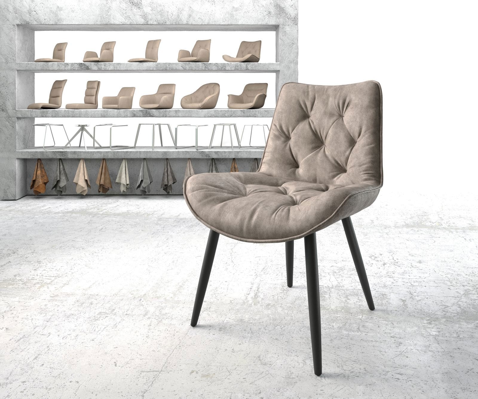 Esszimmerstuhl Taimi-Flex Mikrofaser Taupe Vintage 4-Fuß konisch Schwarz günstig online kaufen