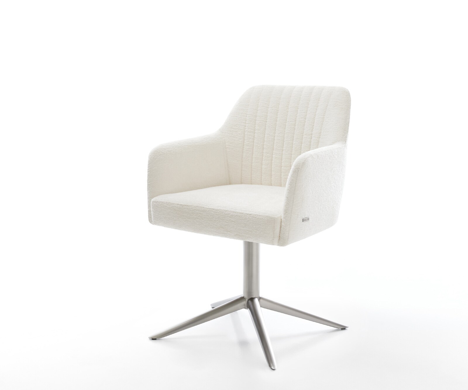 Chaise-pivotante Greg-Flex bouclé doux beige pied de chaise 4 branches acier inoxydable pivotement sur 360° fonction bascule resorts ensachés
