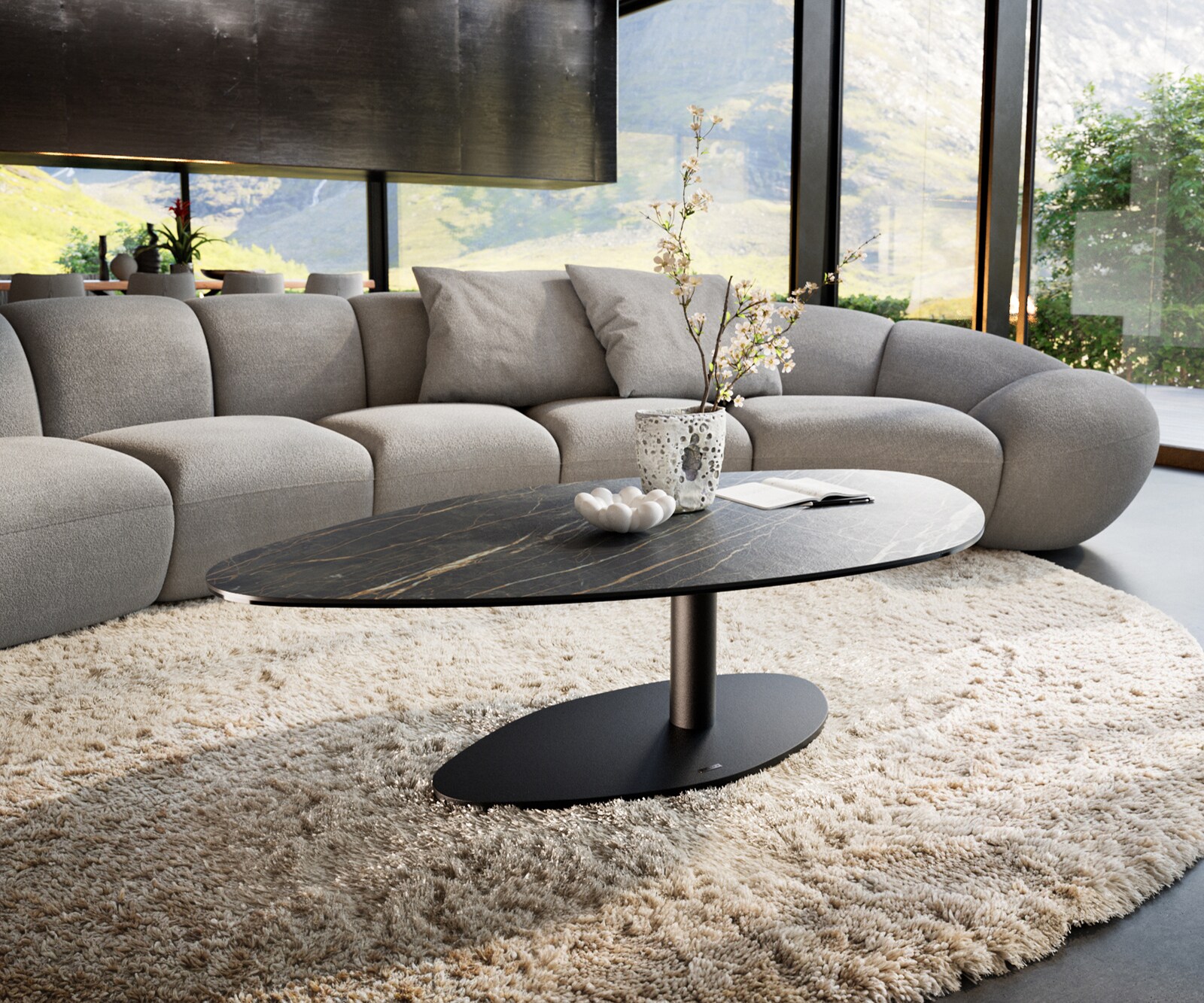 Couchtisch Edge Organisch 140x76 cm Keramik Laminam® Noir Desir Braun Viban günstig online kaufen