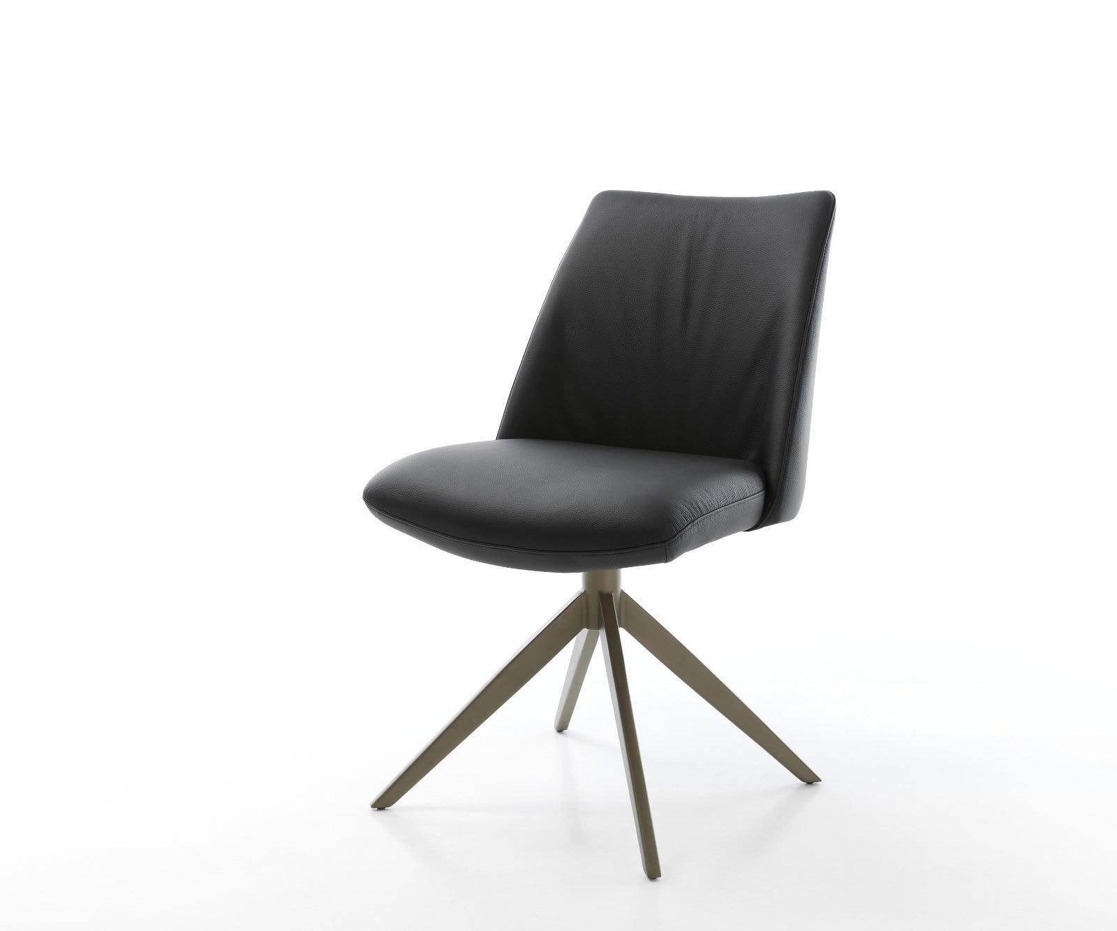 Delife Drehstuhl Elso-Flex Echt-Leder Schwarz Kreuzgestell Breit Effektfinish Titan 360° Drehbar Wippfunktion Taschenfederkern