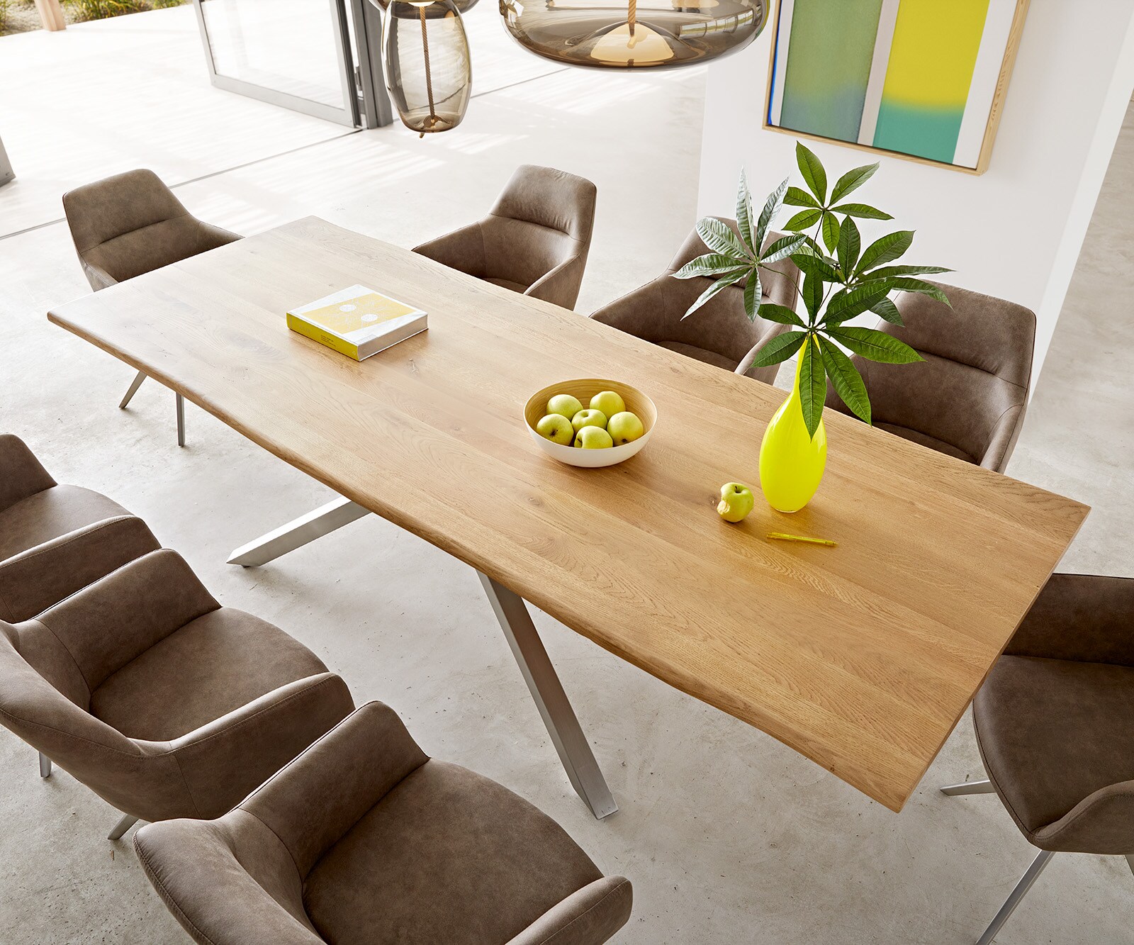 Esstisch Edge 260x100x2,5-3 Eiche Natur Kreuzgestell Rechteck Edelstahl Live-Edge 4