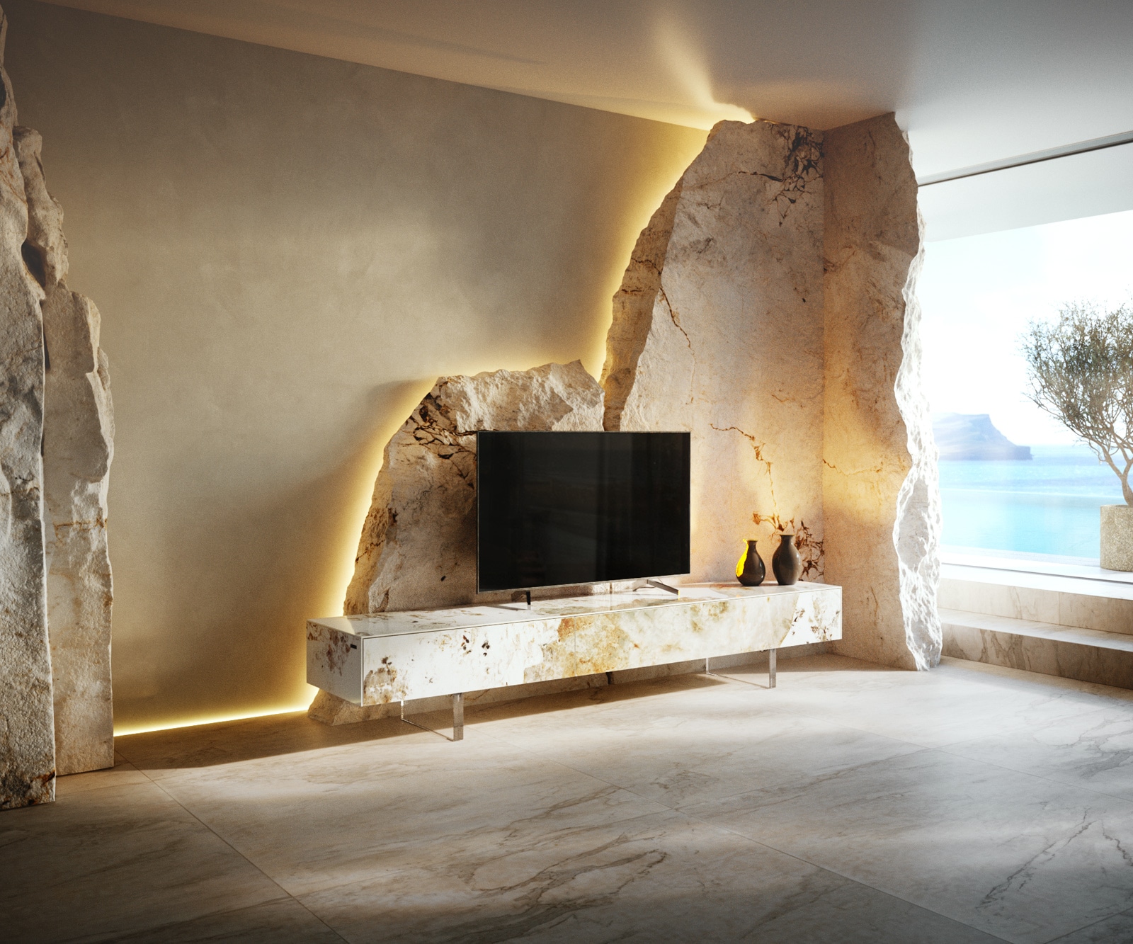 Lowboard Cuor 200 cm Keramik Minas Melange Weiß-Beige 1 Klappe 1 Schubfach Fuß Schwebeoptik Acrylglas 1 Lowboard Cuor 200 cm Keramik Minas Melange Weiß-Beige 1 Klappe 1 Schubfach Fuß Schwebeoptik Acrylglas 1