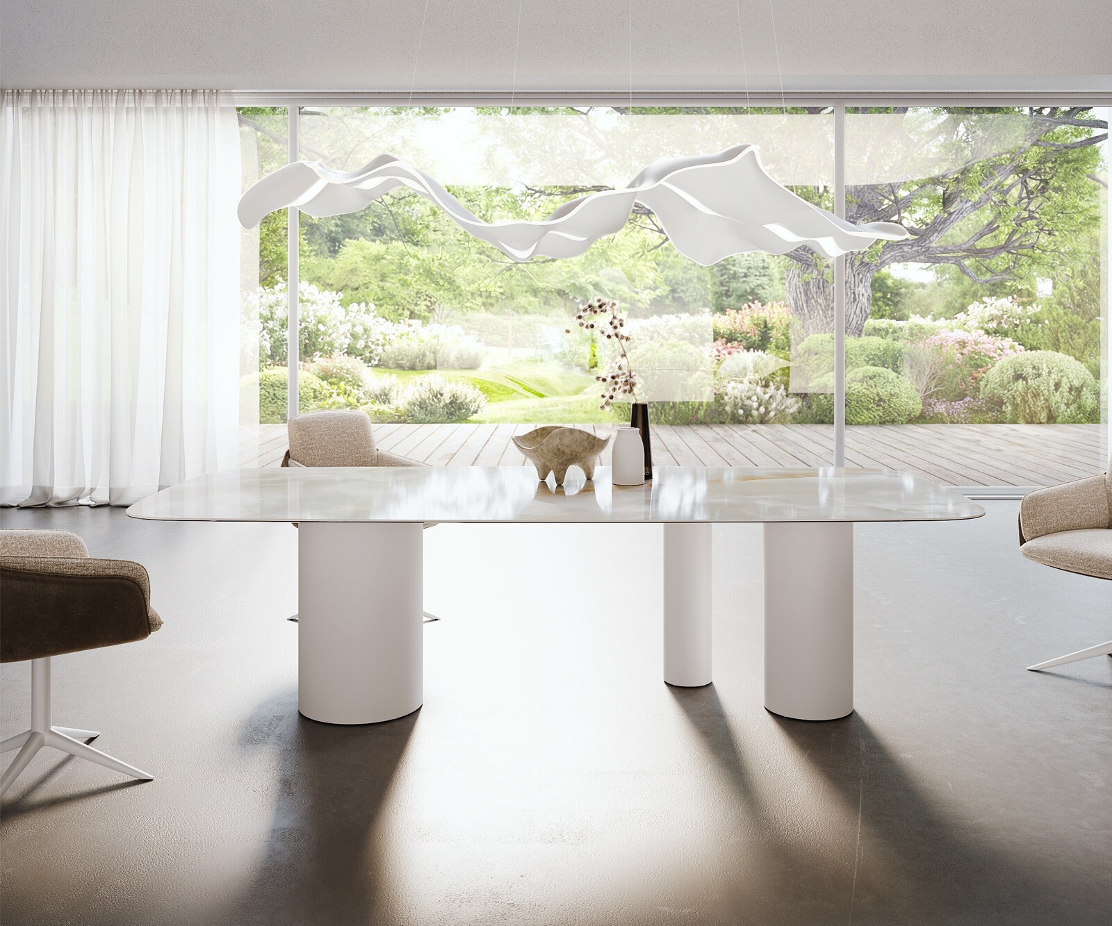 Esstisch Edge Boot 270x120 cm Keramik Iris FMG Onice Grigio Troa Metall Weiß 2