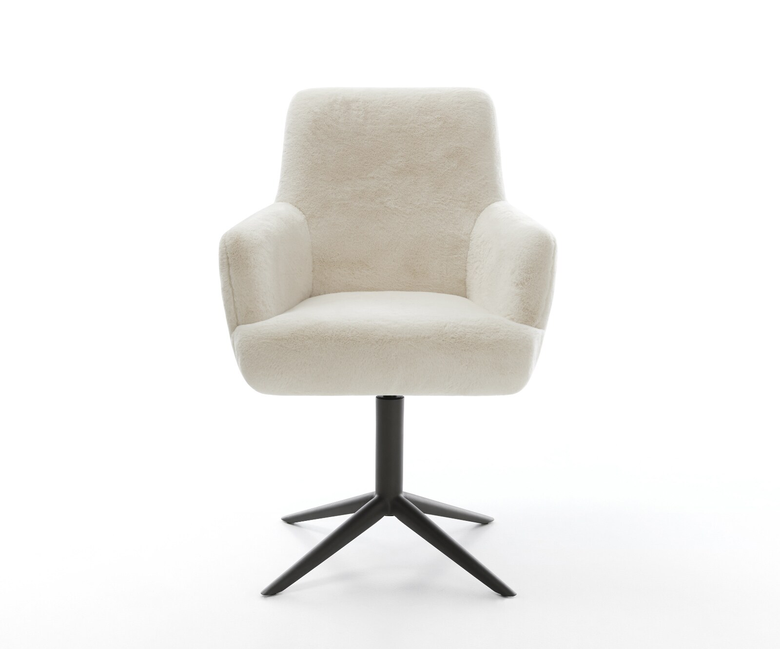 Drehstuhl Heira-Flex mit Armlehnen Plüsch Creme-Weiß Fußkreuz Schwarz 360° drehbar Wippfunktion Taschenfederkern 2