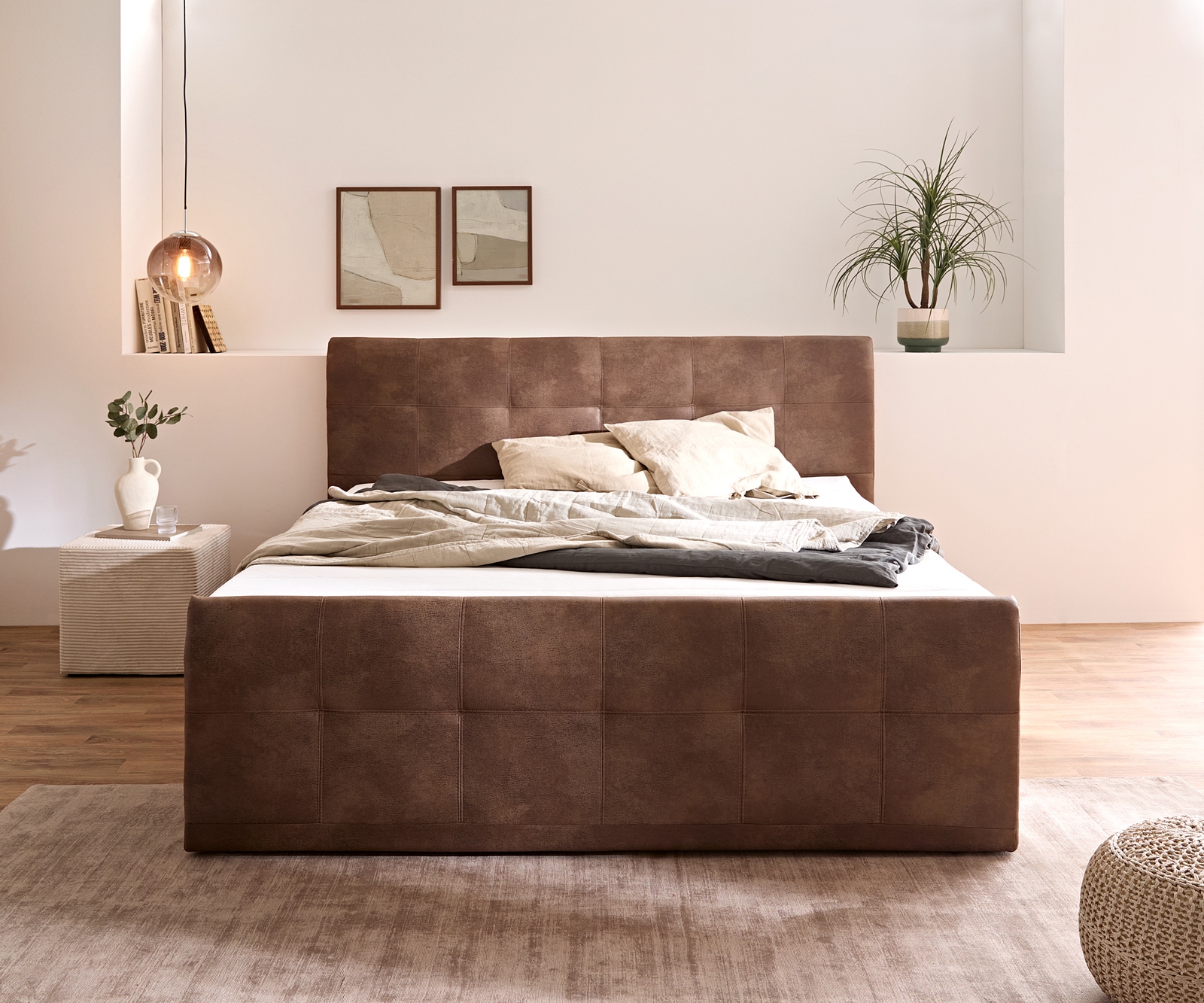 Boxspringbett Amarillo 180x200 cm Braun mit Matratze, Topper und Bettkasten 2