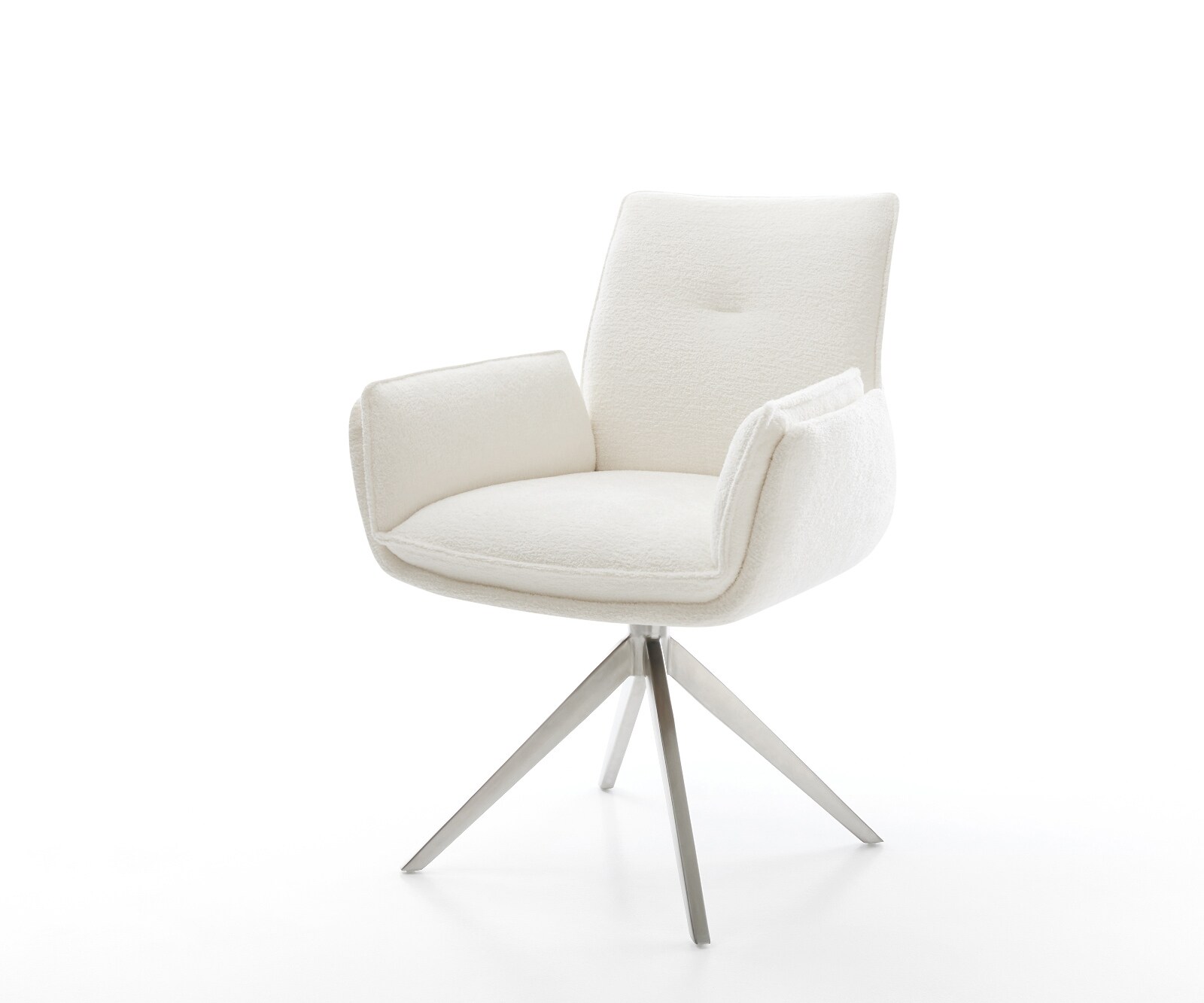 Drehstuhl Nela-Flex Bouclé Soft Beige Kreuzgestell breit Edelstahl 360° drehbar Wippfunktion