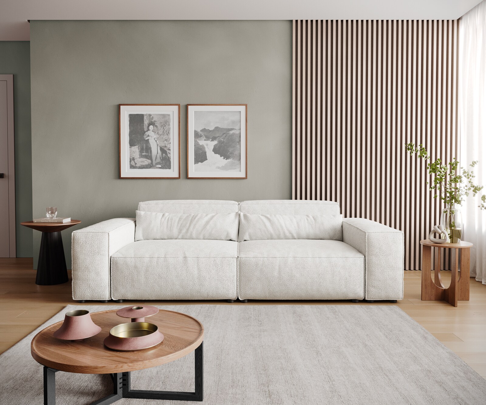 Big-Sofa Sirpio 230x95 cm Bouclé Creme-Weiß 1