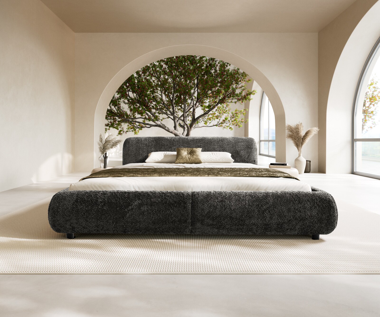 Polsterbettgestell Shona 180x200 cm Teddystoff Grau 1
