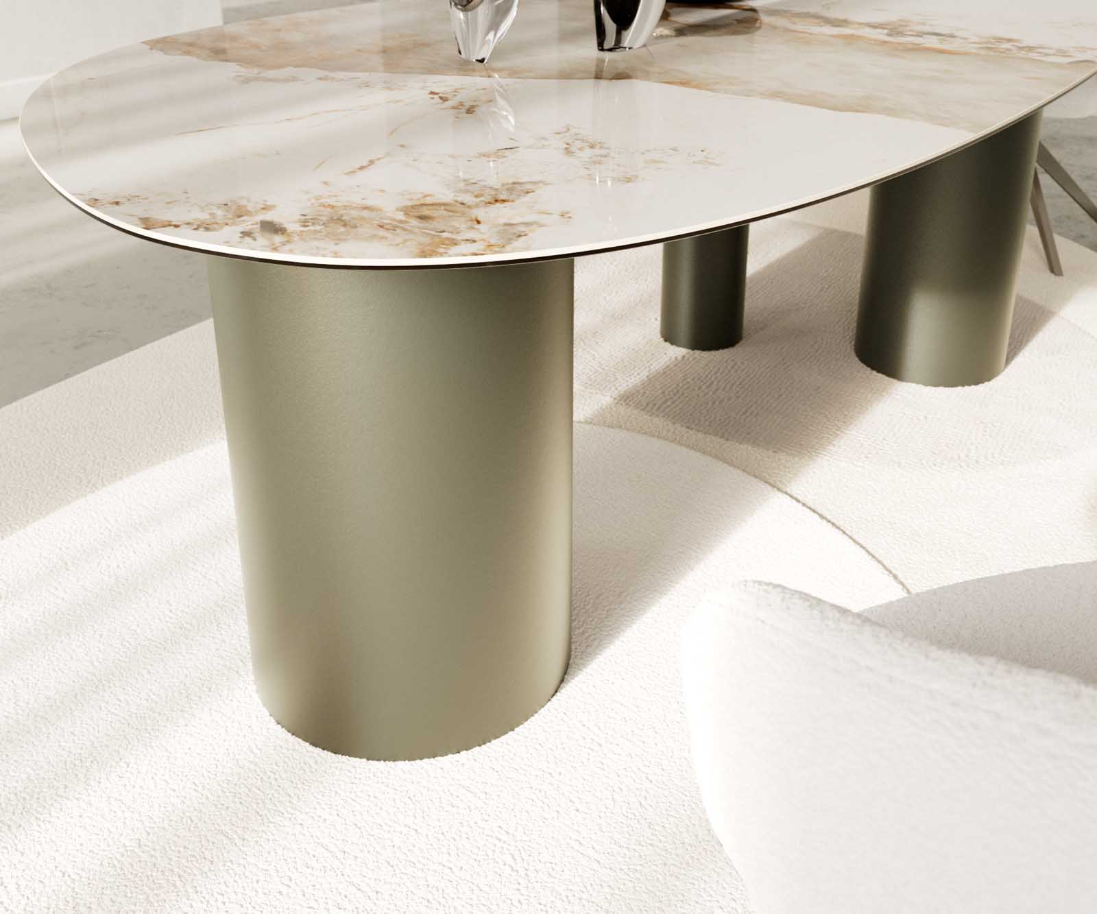 Esstisch Edge Oval 220x120 Keramik Minas Melange Weiß-Beige Troa Metall Effektfinish Titan 5