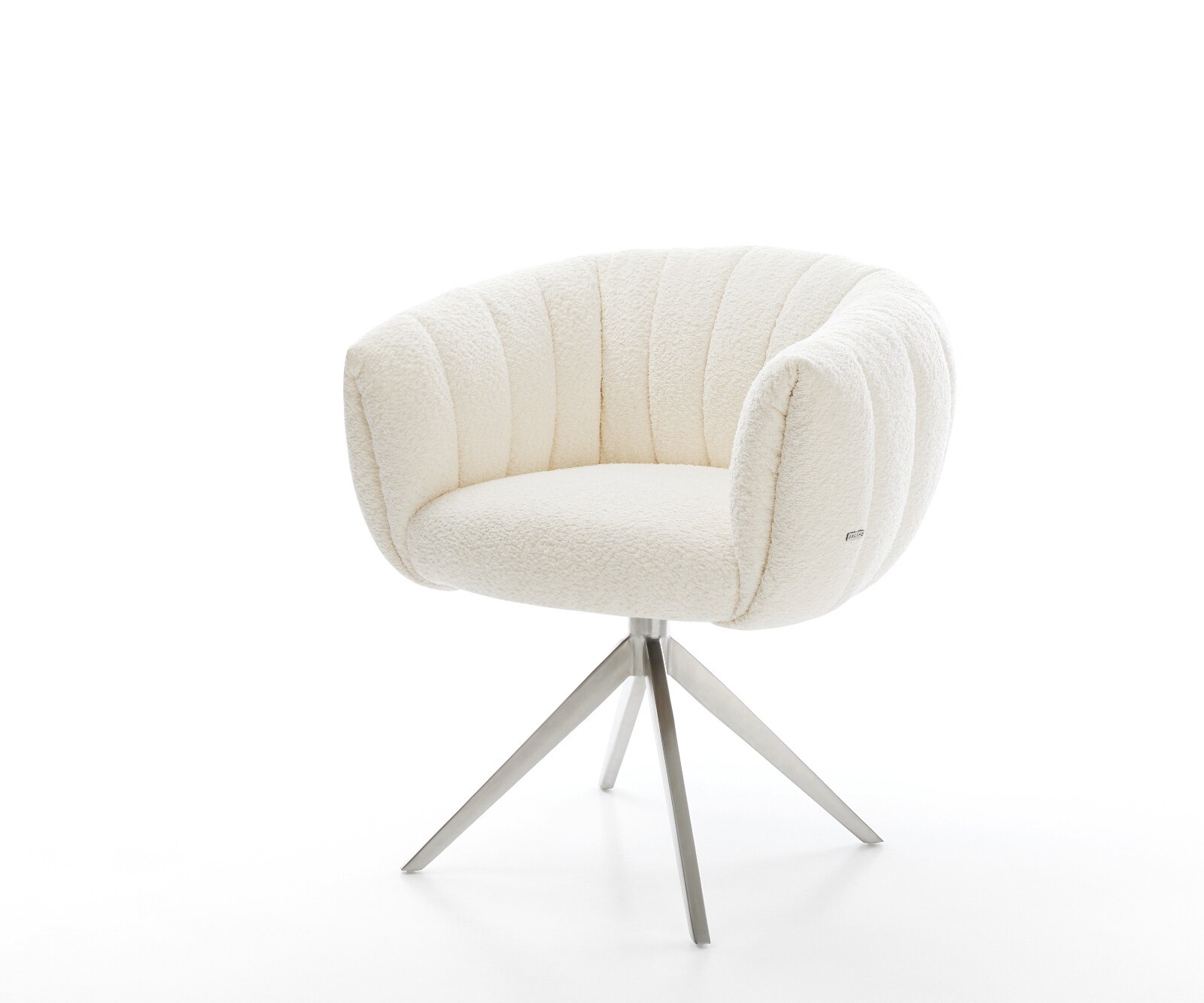 Drehstuhl Jada-Flex Bouclé Weiß Kreuzgestell breit Edelstahl 360° drehbar W günstig online kaufen