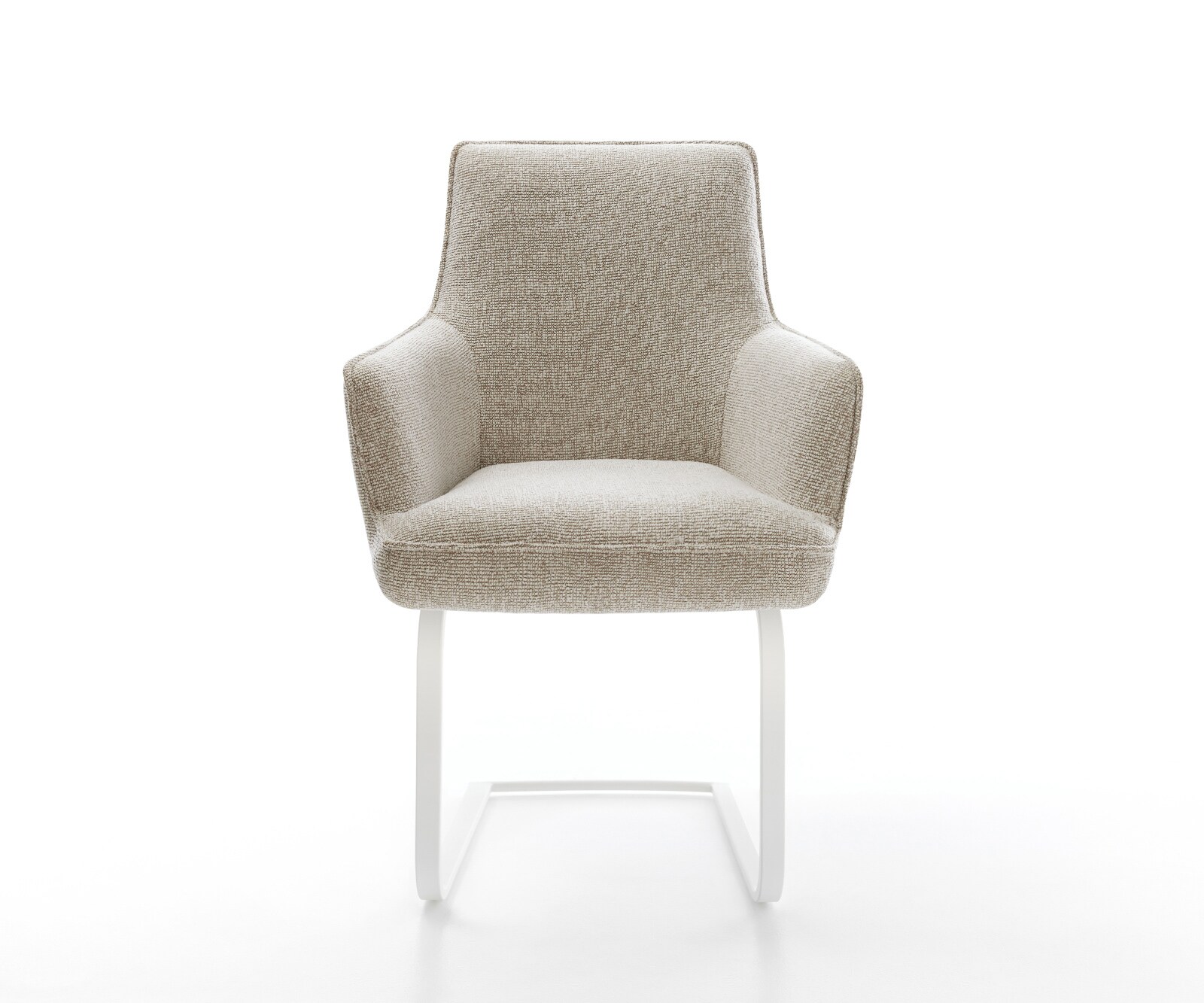 Freischwinger Heira-Flex mit Armlehnen Webstoff Soft Beige Freischwinger flach Weiß Taschenfederkern 1