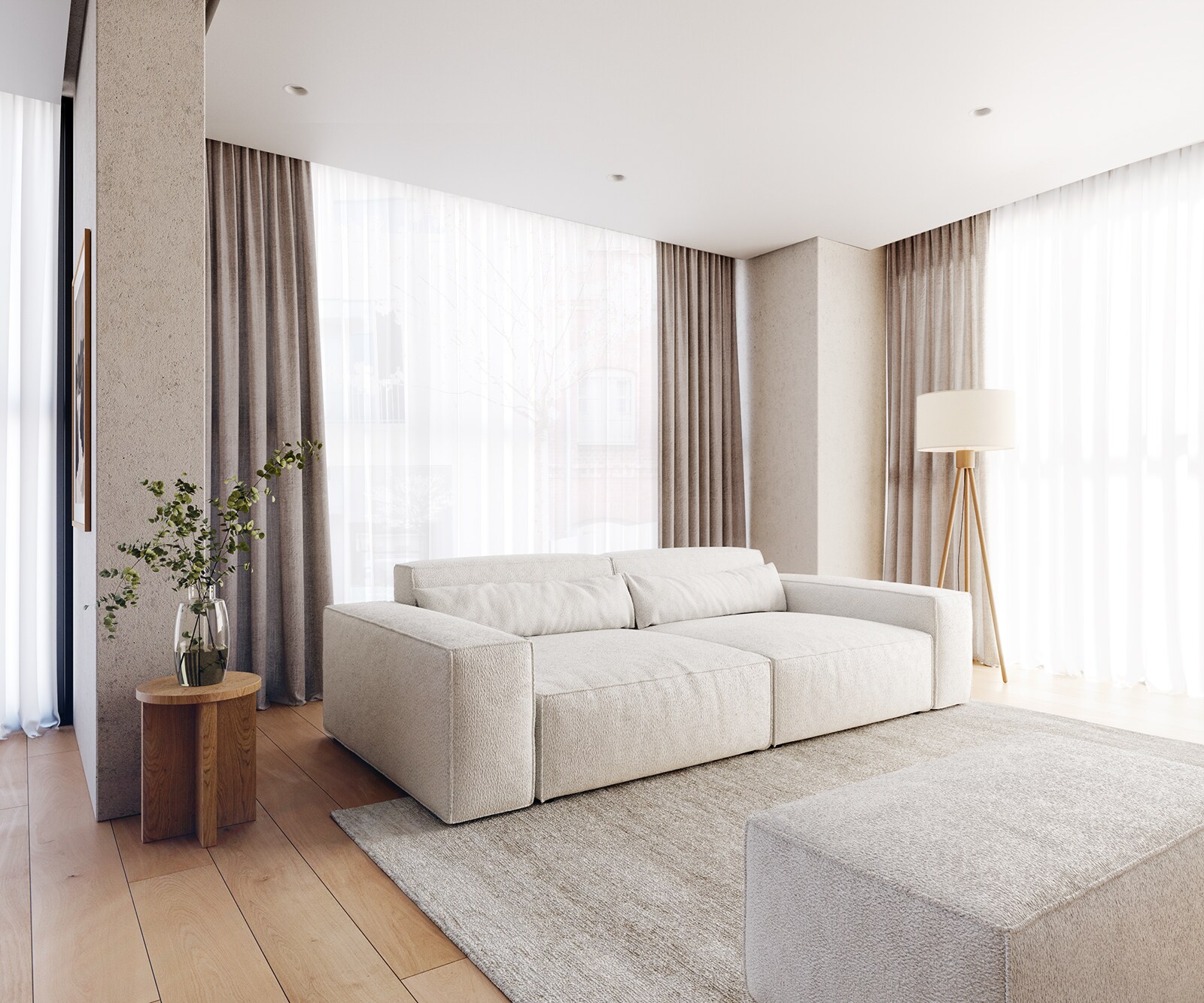 Big-Sofa Sirpio XL 270x130 cm Bouclé Creme-Weiß mit Hocker 2