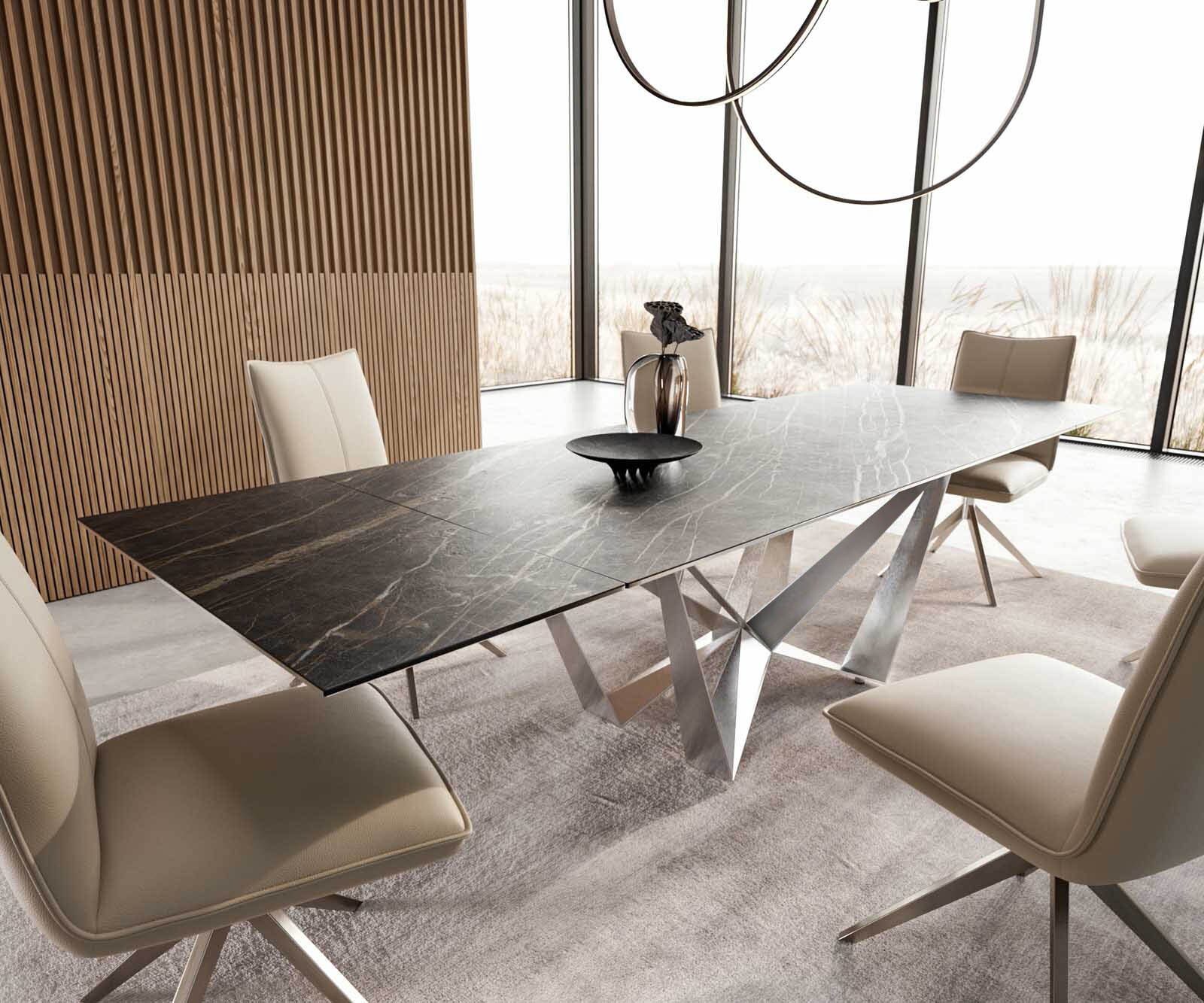 Esstisch Edge 200-300x100 Keramik Laminam®Noir Desir Braun Spider Flachstahl Edelstahl ausziehbar 1