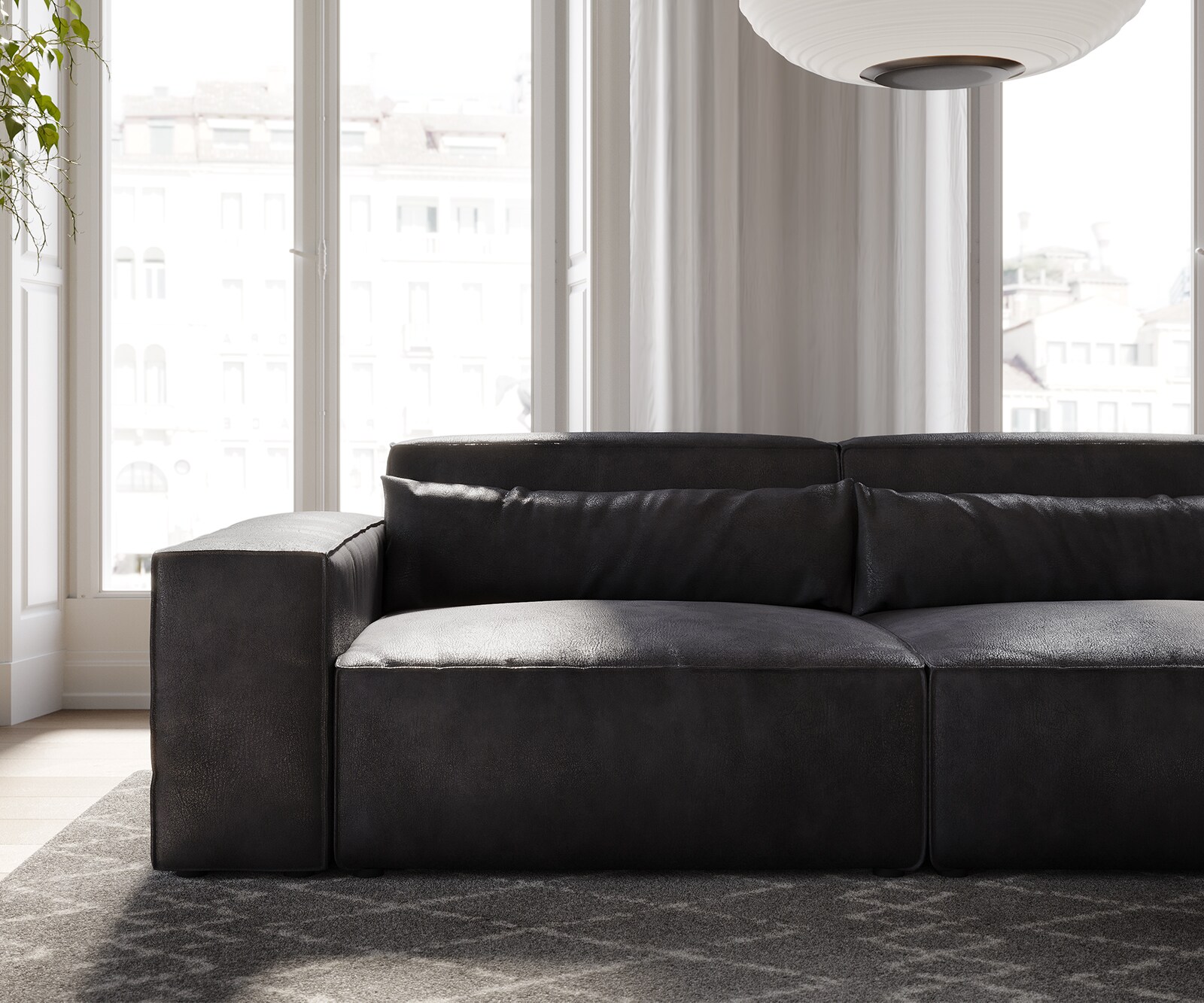 Big-Sofa Sirpio 230x95 cm Lederimitat Vintage Anthrazit  mit Hocker 5