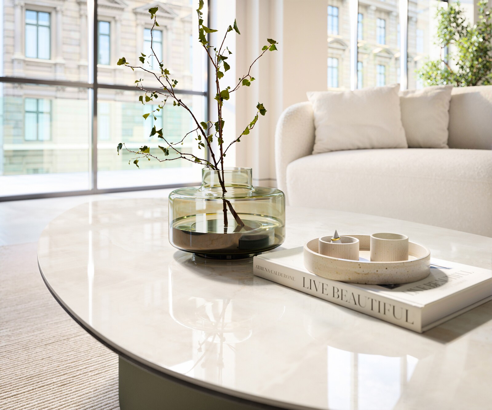 Couchtisch Edge Organisch 140x76 cm Keramik Onyx Champagne Casilda Effektfinish Titan 5