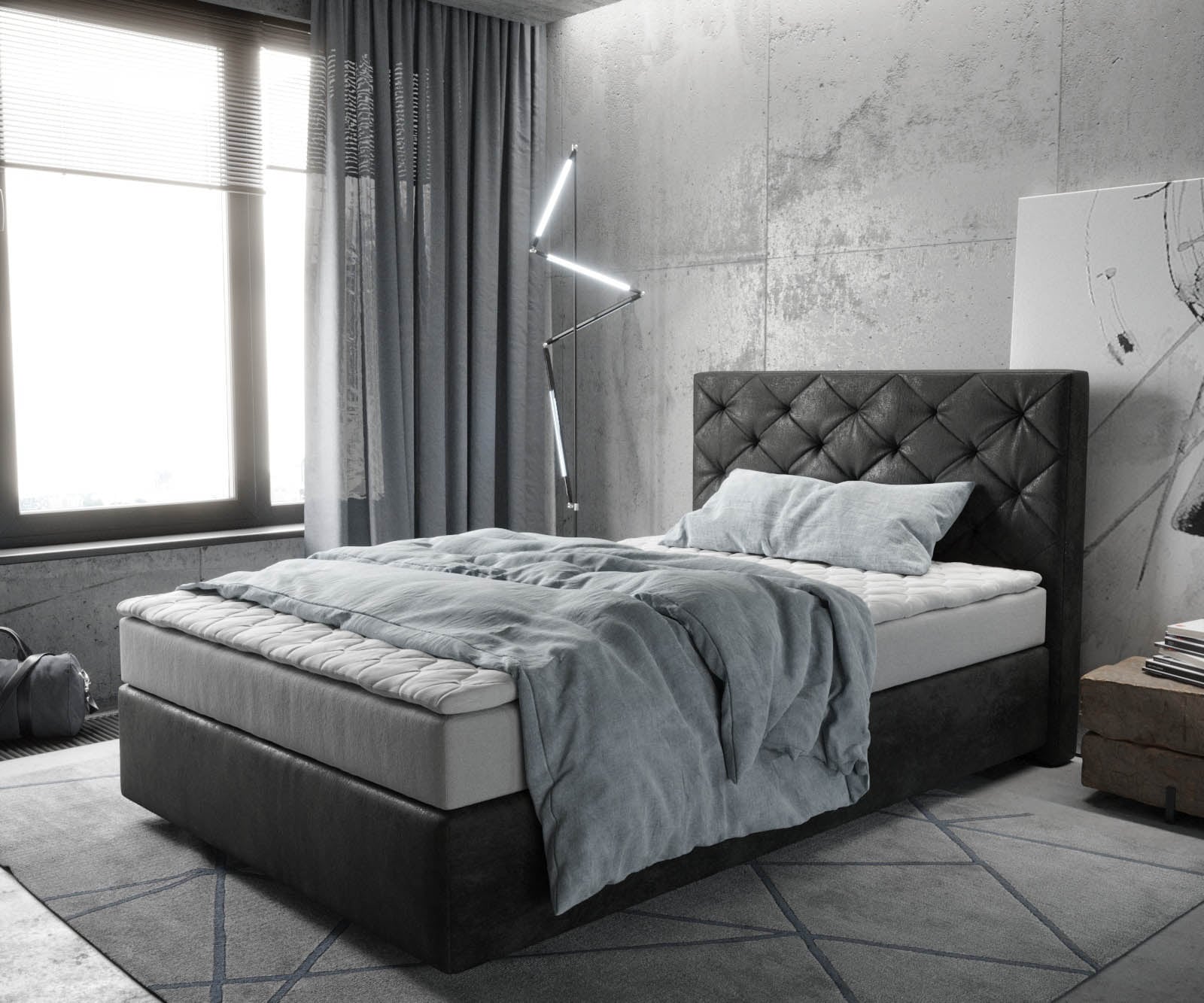 Boxspringbett Dream-Great 120x200 cm Mikrofaser Anthrazit Vintage mit Matratze und Topper Boxspringbett Dream-Great 120x200 cm Mikrofaser Anthrazit Vintage mit Matratze und Topper