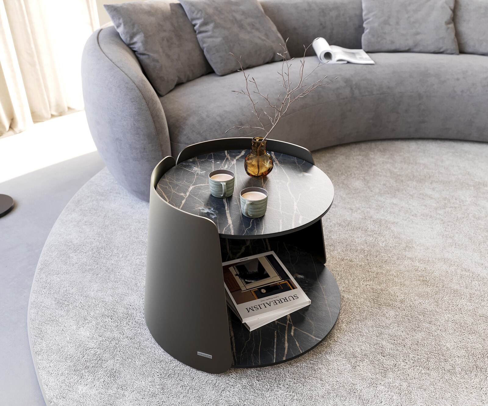 Couchtisch Daban 59x59 cm Keramik Laminam®Noir Desir Braun Gestell Metall Titanfarbig 4