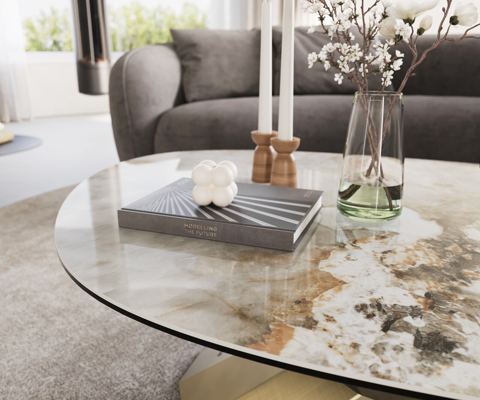 Couchtisch Edge Oval 140x75 cm Keramik Minas Melange Parabi Metallic Gold 6