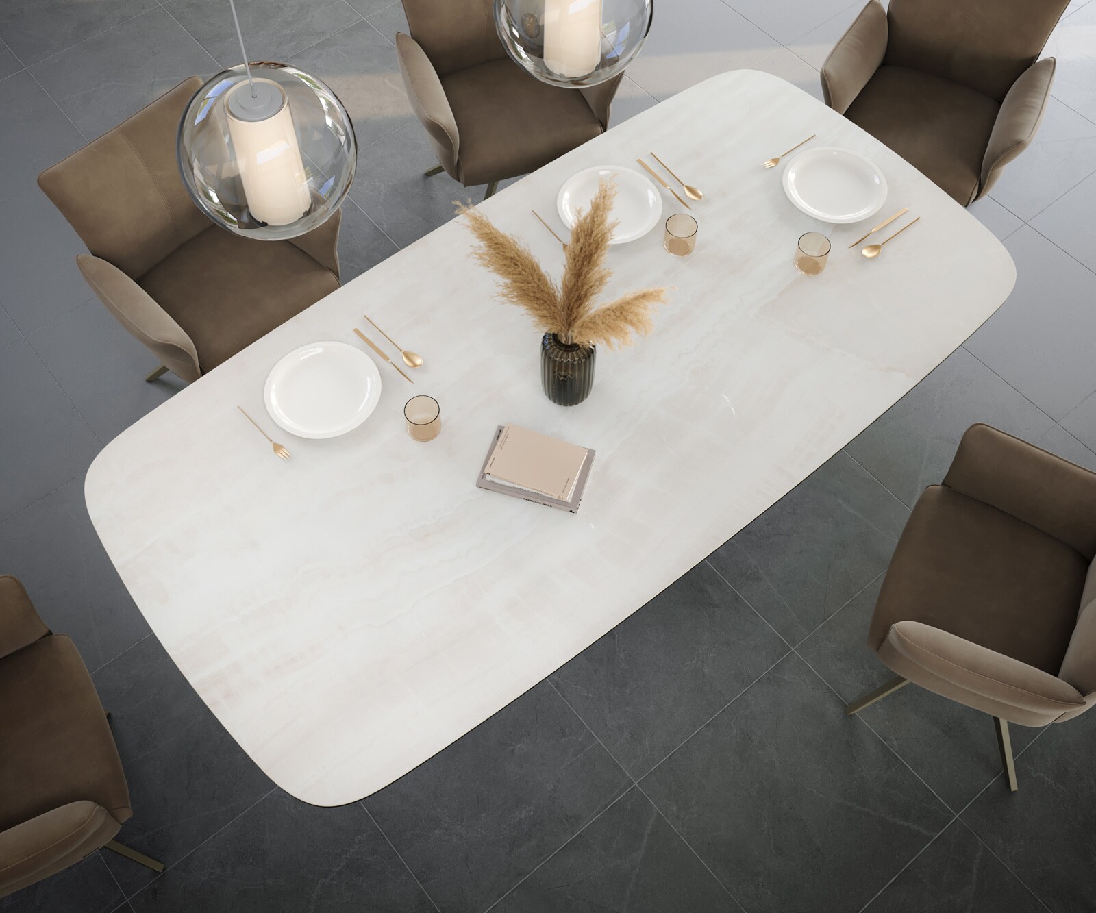 Esstisch Edge Boot 240x120 cm Keramik Onyx Champagne Infinity Metall Effektfinish Titan 3