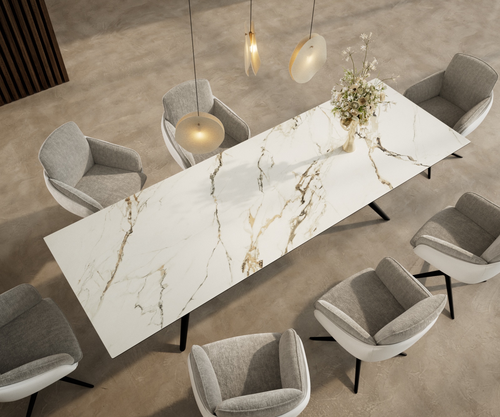 Esstisch Edge 300x100 Keramik Calacatta Luxe Weiß-Gold-Grau Estelar rund Metall Schwarz 3 Esstisch Edge 300x100 Keramik Calacatta Luxe Weiß-Gold-Grau Estelar rund Metall Schwarz 3