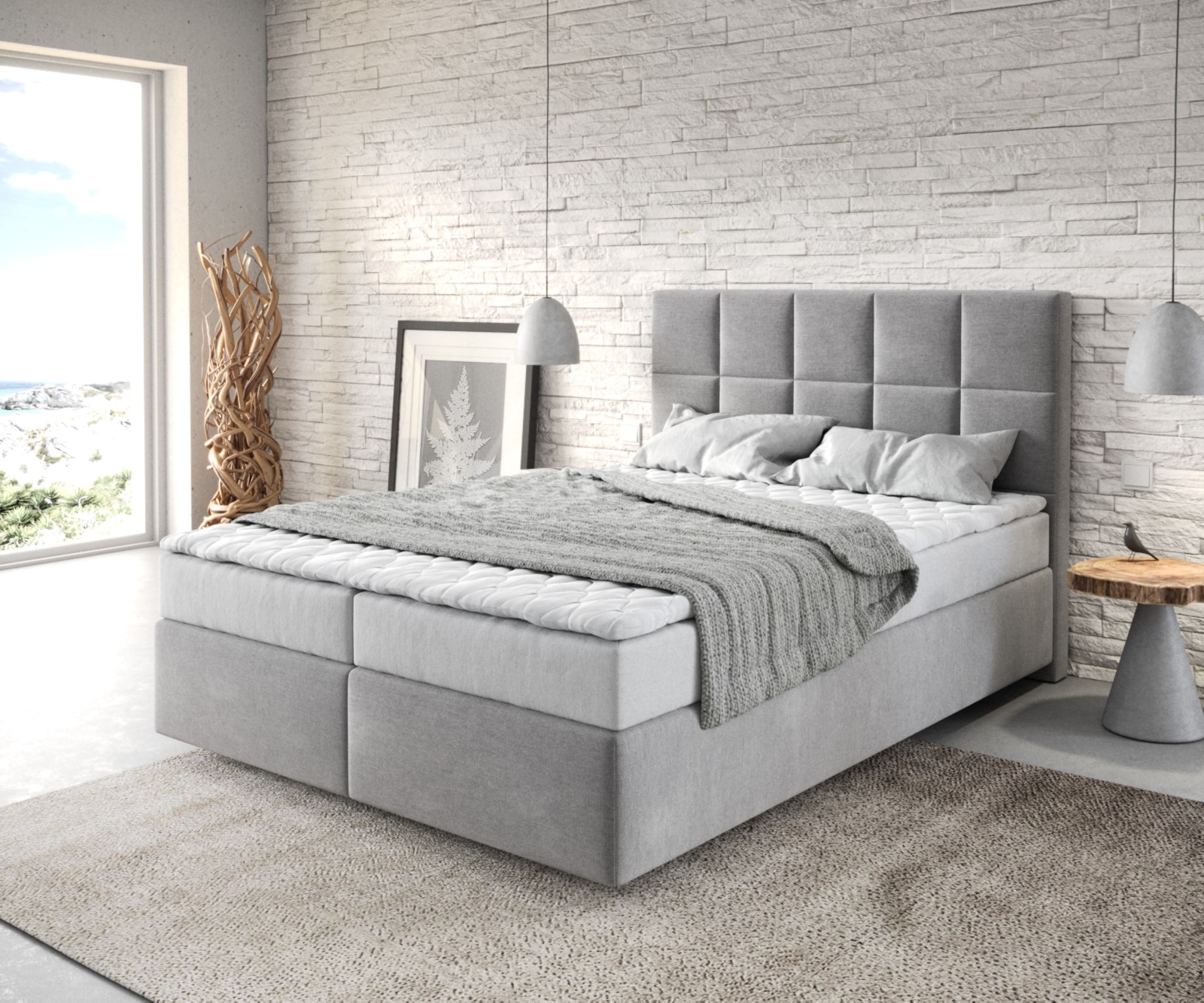 Boxspringbett Dream-Fine 140x200 cm Mikrofaser Grau mit Matratze und Topper Boxspringbett Dream-Fine 140x200 cm Mikrofaser Grau mit Matratze und Topper