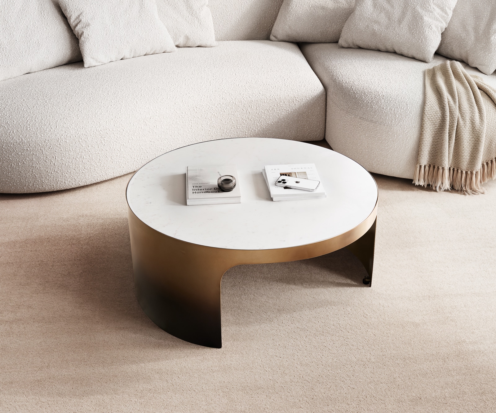 Couchtisch Alerio 90x90 cm Marmor Weiß Metall Gold Ombre 1