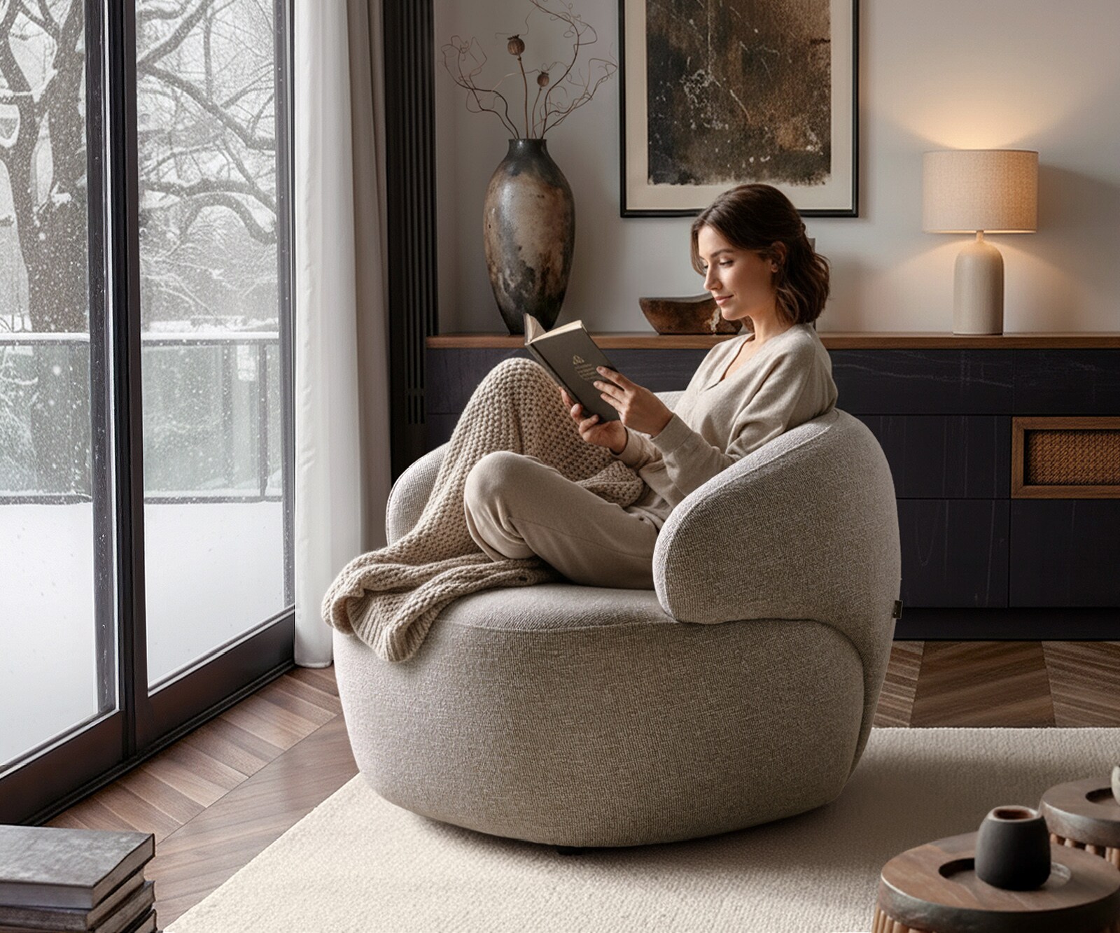 Loungesessel Nova 88x88 cm Webstoff Soft Beige 6