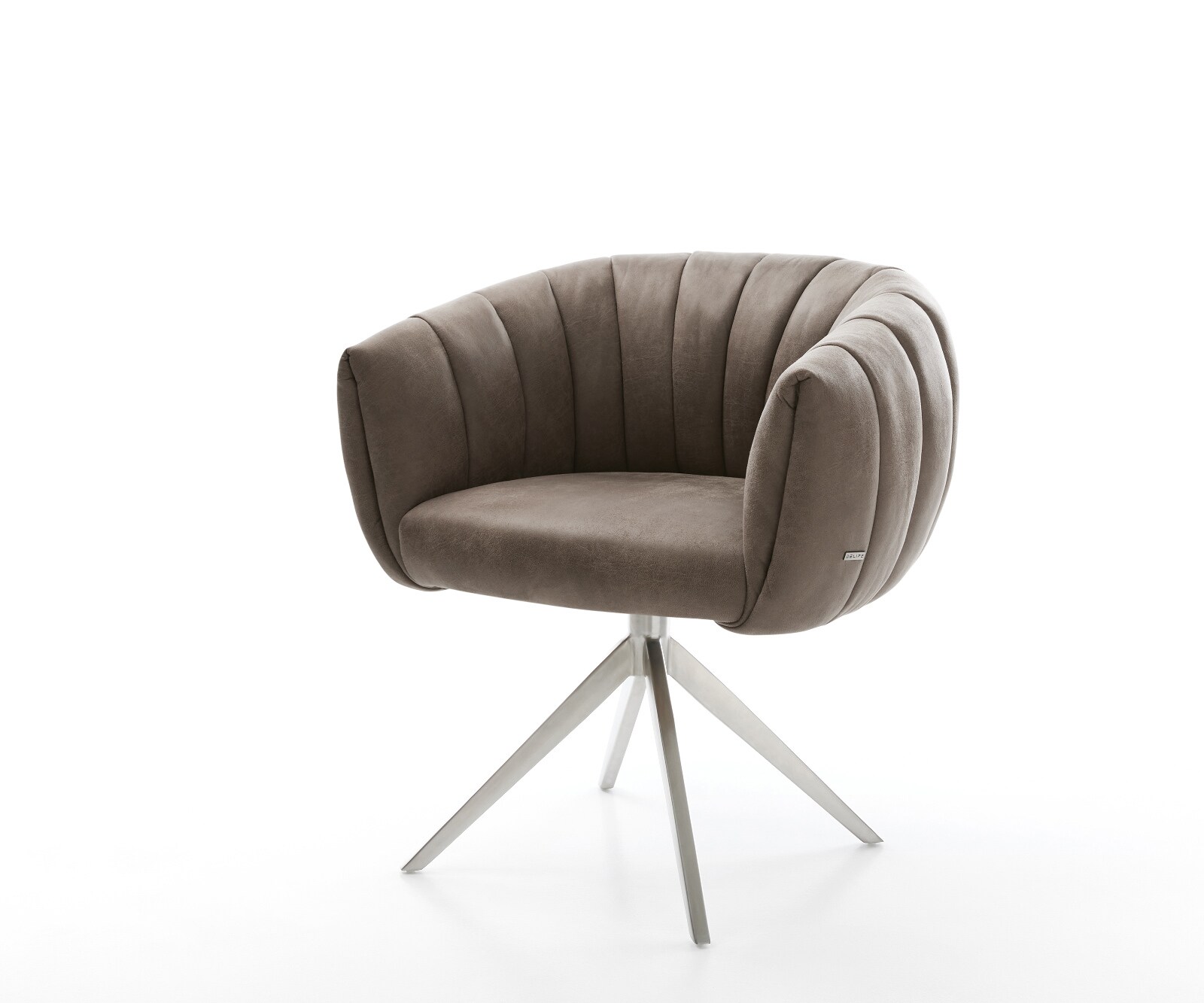 Drehstuhl Jada-Flex Mikrofaser Taupe Vintage Kreuzgestell breit Edelstahl 360° drehbar Wippfunktion Taschenfederkern