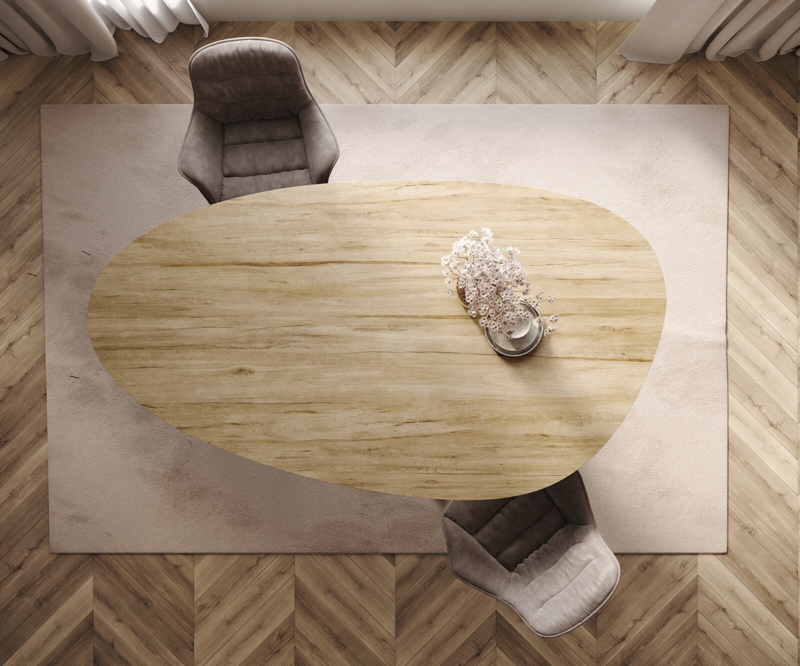 Esstisch Edge Oval 220x120 Keramik Laminam® Sabbia Eichefarbig Pilier Edelstahl Graphit 6