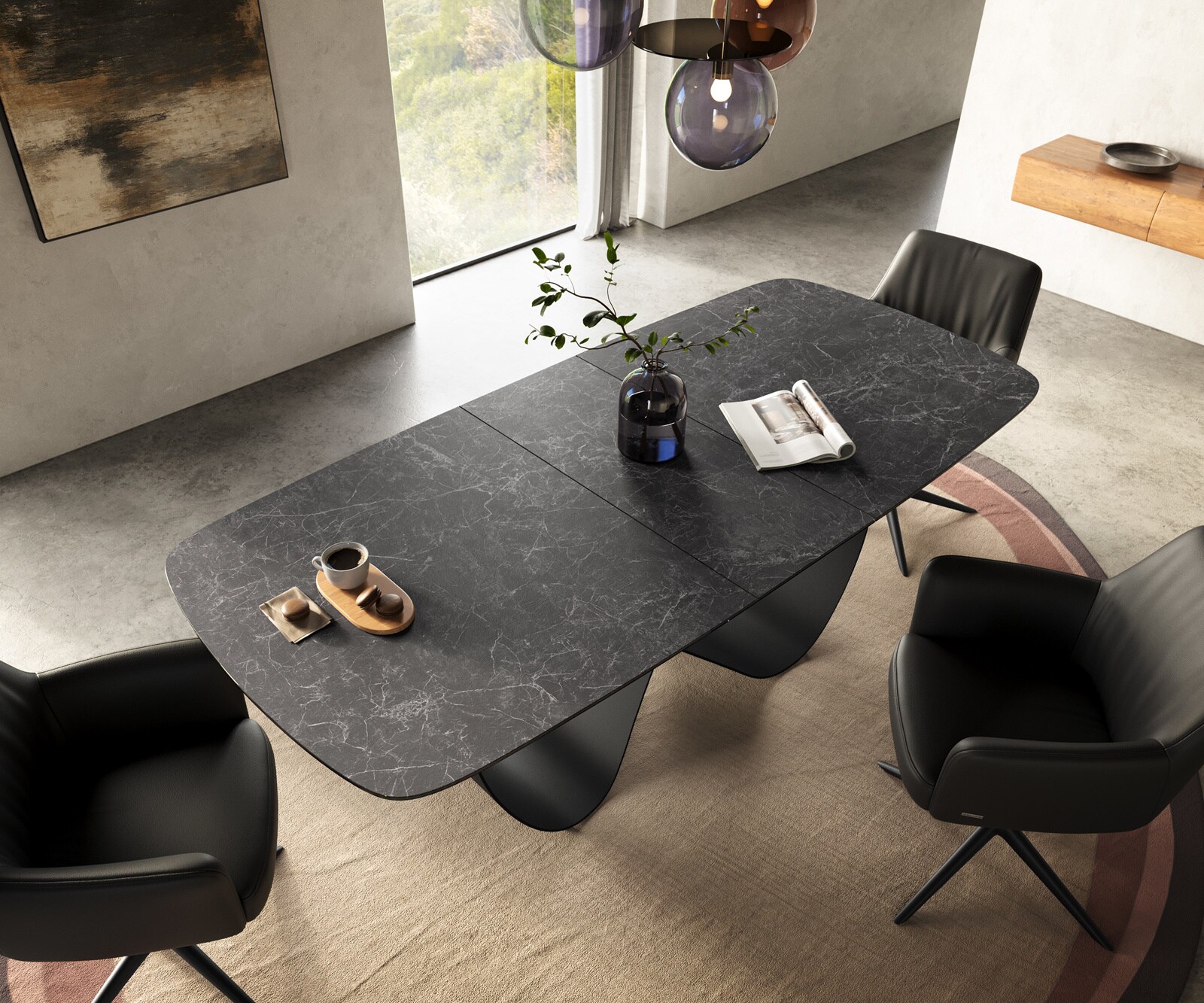 Esstisch Edge Boot 180-220x100 cm Keramik Laminam® Nero Greco Anthrazit Infinity Metall Schwarz ausziehbar 3