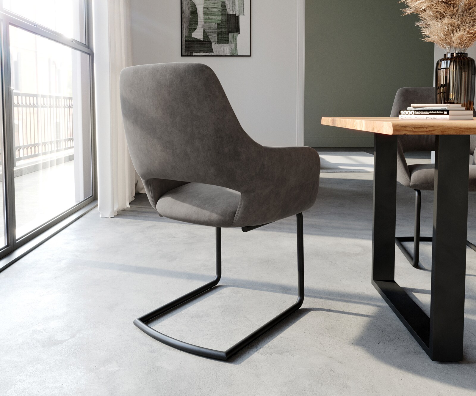 Freischwinger Yago-Flex mit Armlehnen Mikrofaser Anthrazit Vintage Freischwinger rund Schwarz Taschenfederkern 5