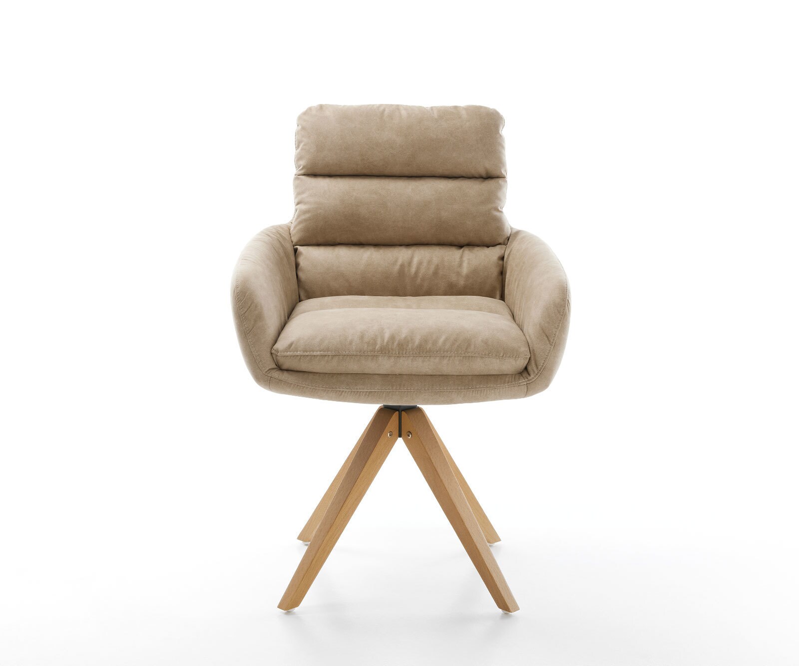 Esszimmerstuhl Abelia-Flex mit Armlehnen Mikrofaser Beige Vintage Holzgestell kantig Natur 1