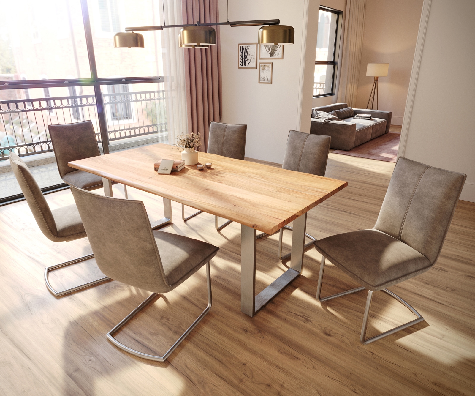 Freischwinger Lelio-Flex Mikrofaser Taupe Vintage Freischwinger rund Edelstahl Taschenfederkern 3 Freischwinger Lelio-Flex Mikrofaser Taupe Vintage Freischwinger rund Edelstahl Taschenfederkern 3