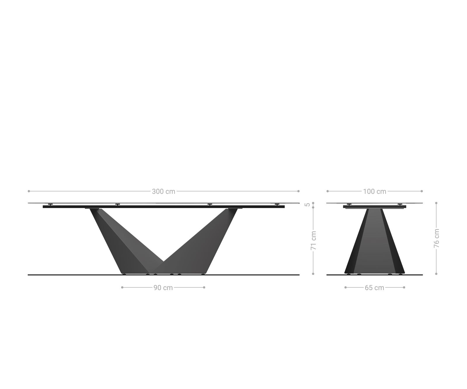 Esstisch Edge 300x100 Reliefglas Rauchschwarz 3D-Design Prisma Metallic Silber 6