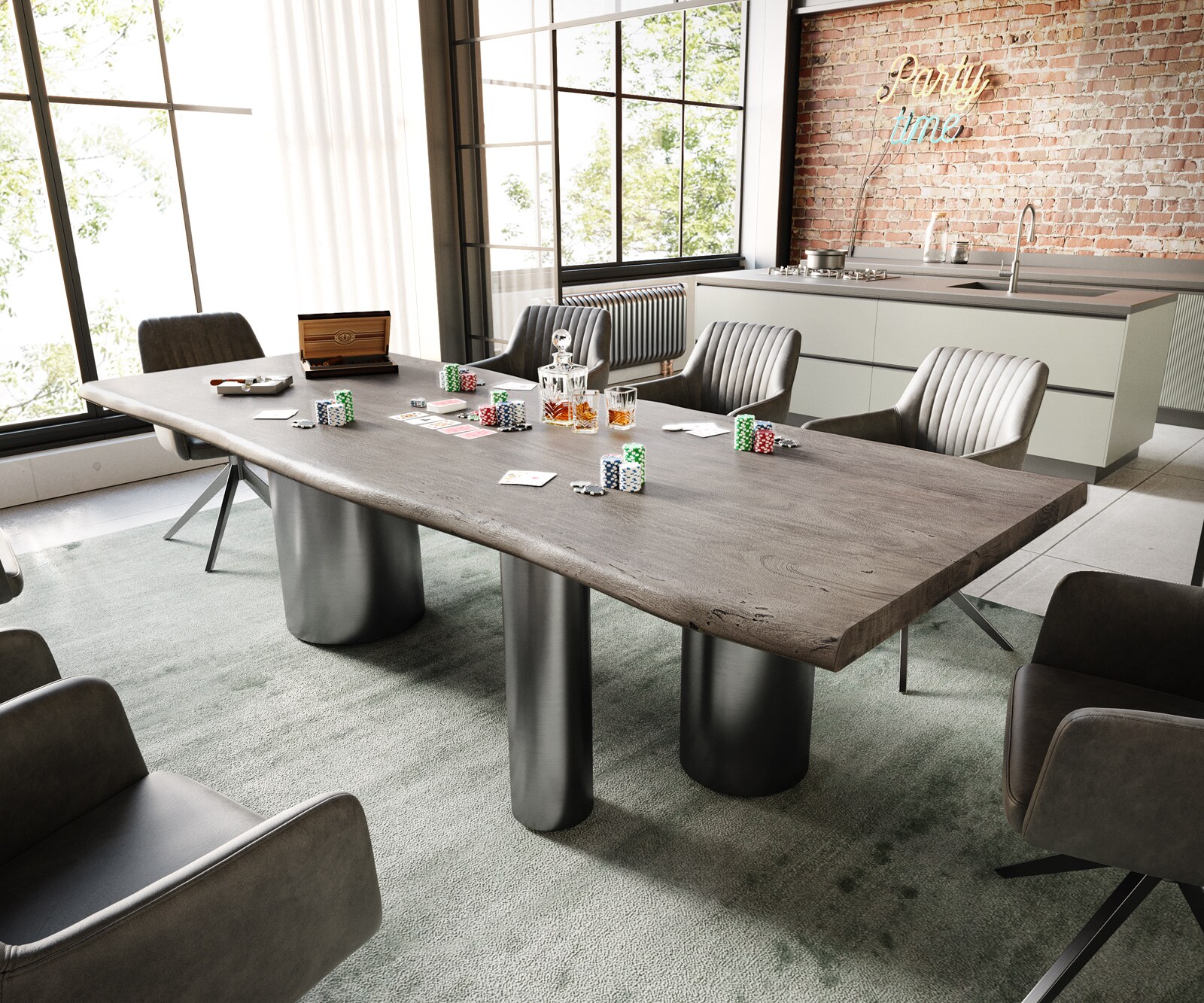 Esstisch Edge 260x100 Akazie Platin Troa Edelstahl Graphit Live-Edge