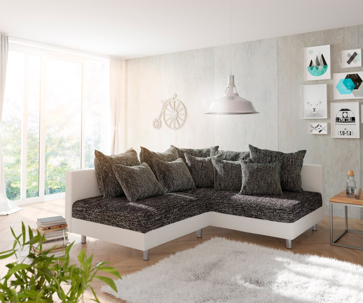 Ecksofa Clovis Weiss Schwarz Ottomane Rechts modular Ecksofa Clovis Weiss Schwarz Ottomane Rechts modular