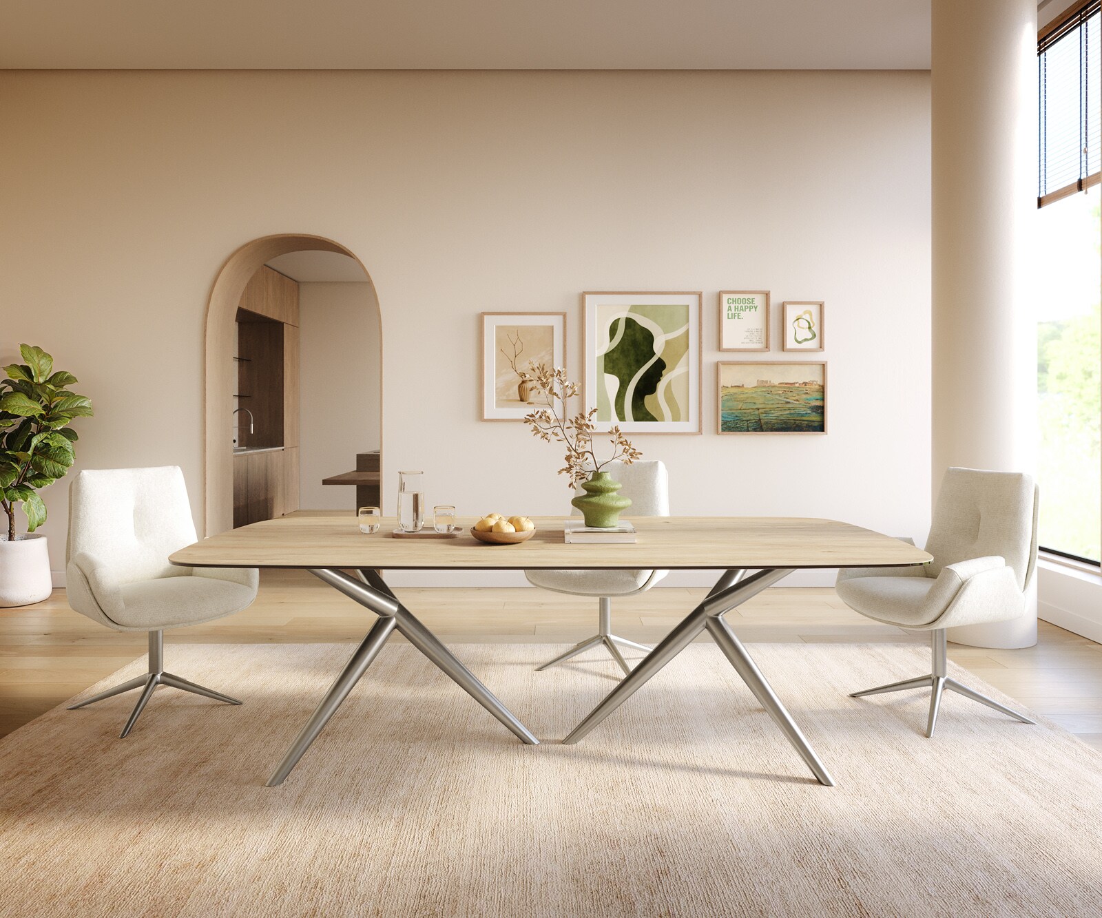 Esstisch Edge Boot 240x120 cm Keramik Laminam® Sabbia Eichefarbig Estelar rund Edelstahl 1