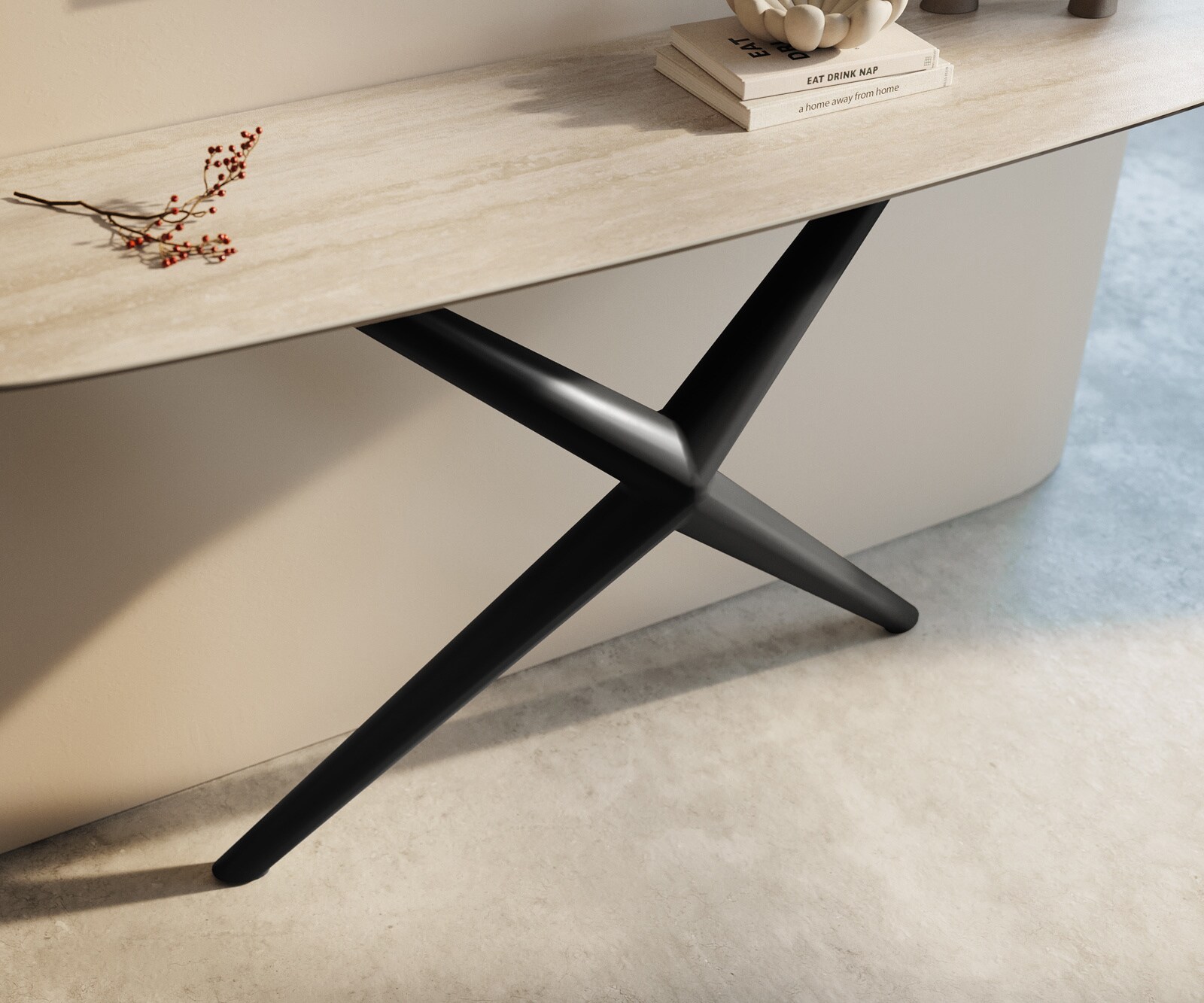 Konsolentisch Edge Boot 140x40 cm Keramik Laminam® Travertino Bianco Creme-Weiß Estelo Metall Schwarz 5