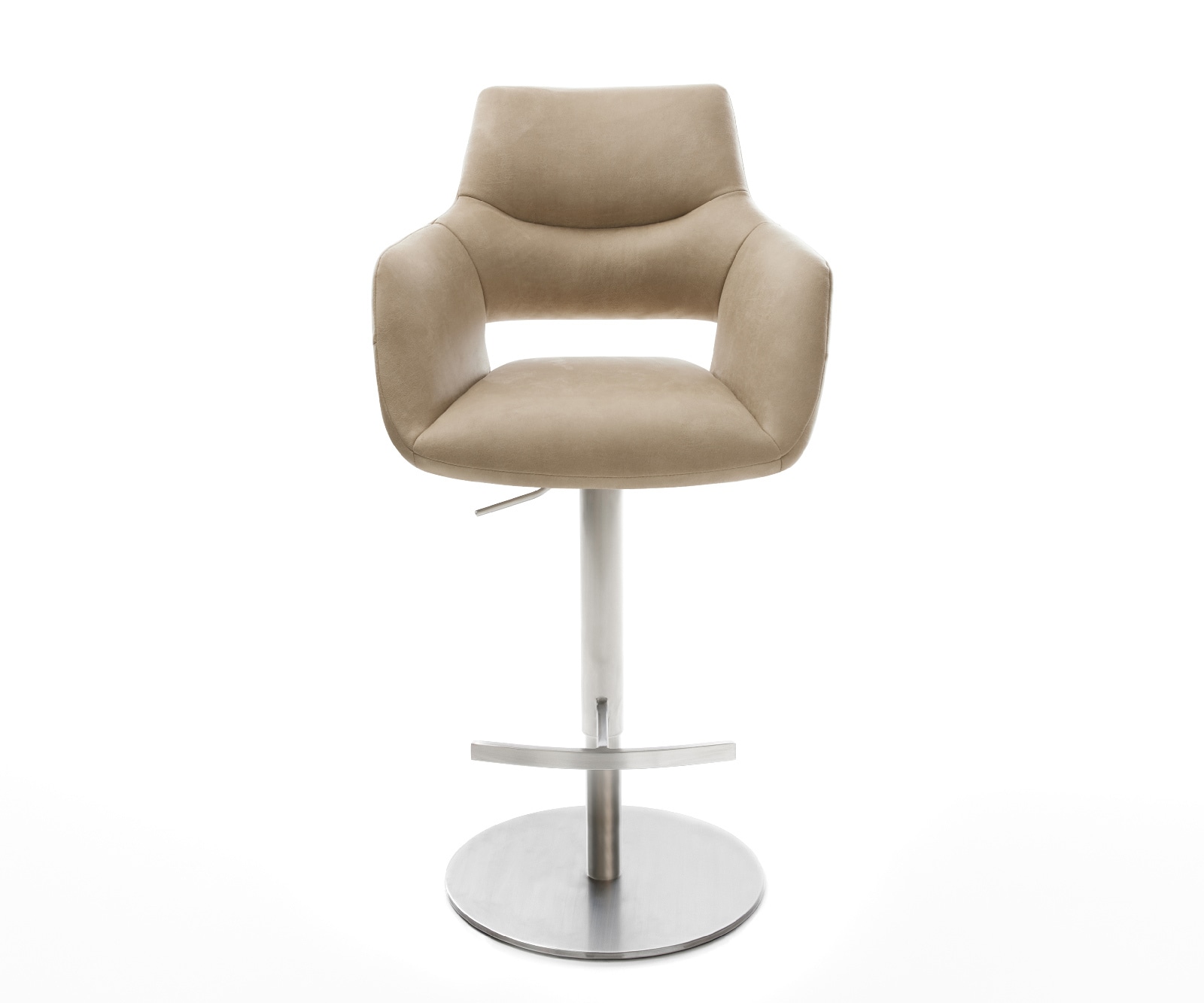 Barstuhl Yago-Flex Mikrofaser Beige Vintage Drehfuß höhenverstellbar Edelstahl Silberfarben Taschenfederkern 2