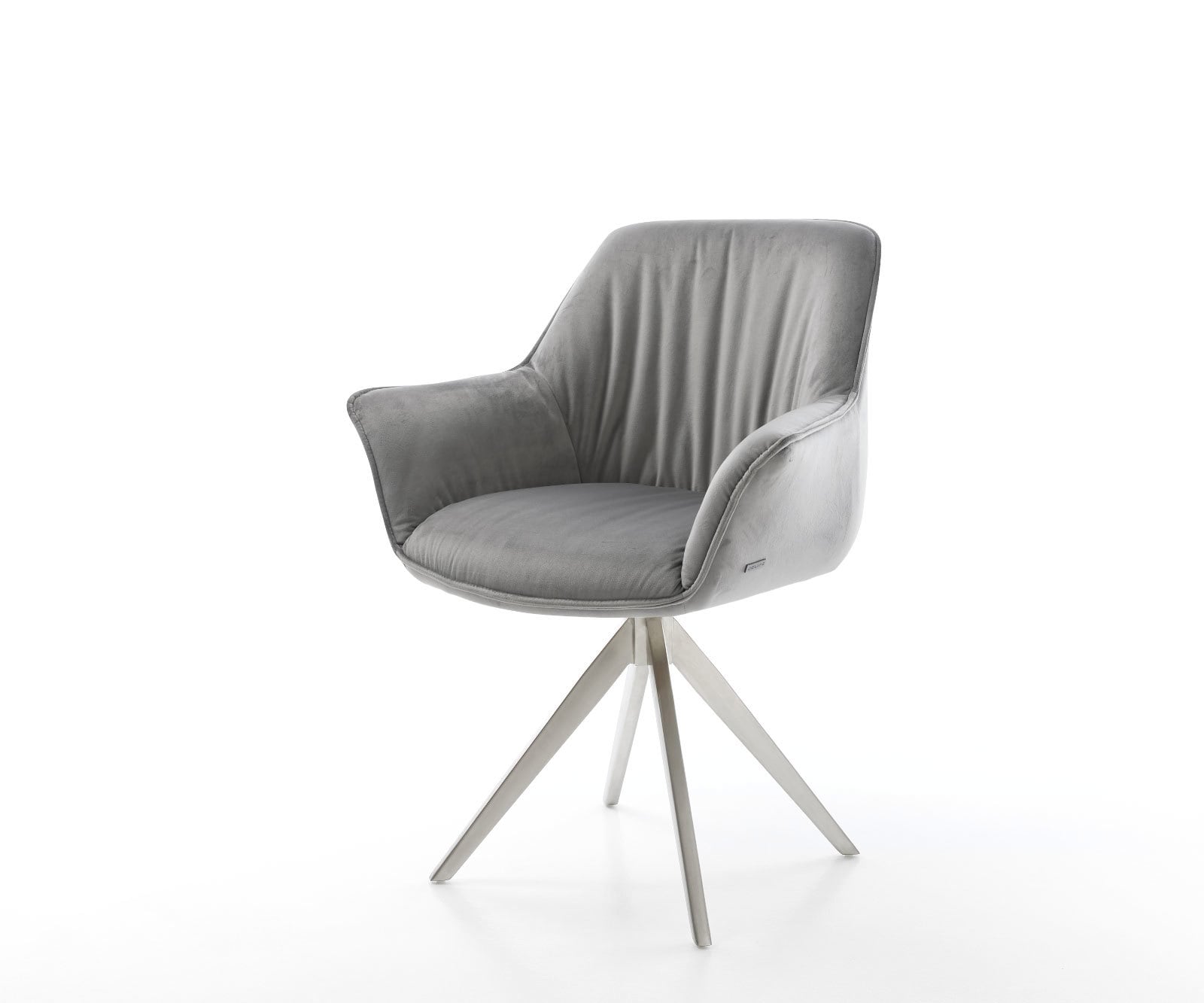 Esszimmerstuhl Keila-Flex mit Armlehnen Samt Grau Kreuzgestell kantig Edelstahl Esszimmerstuhl Keila-Flex mit Armlehnen Samt Grau Kreuzgestell kantig Edelstahl