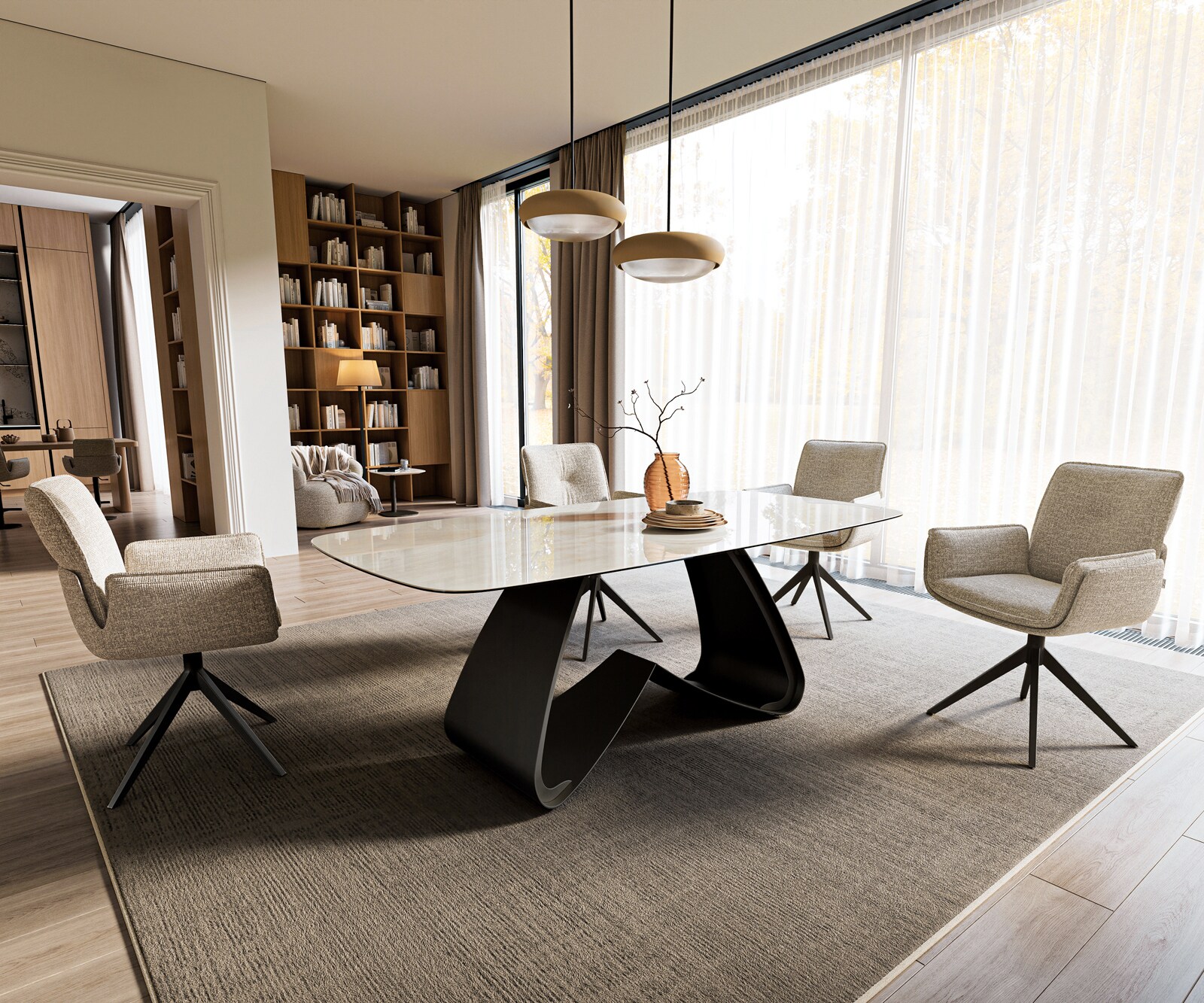 Esstisch Edge Boot 200x100 cm Keramik Onyx Champagne W-Gestell Metall Schwarz 7