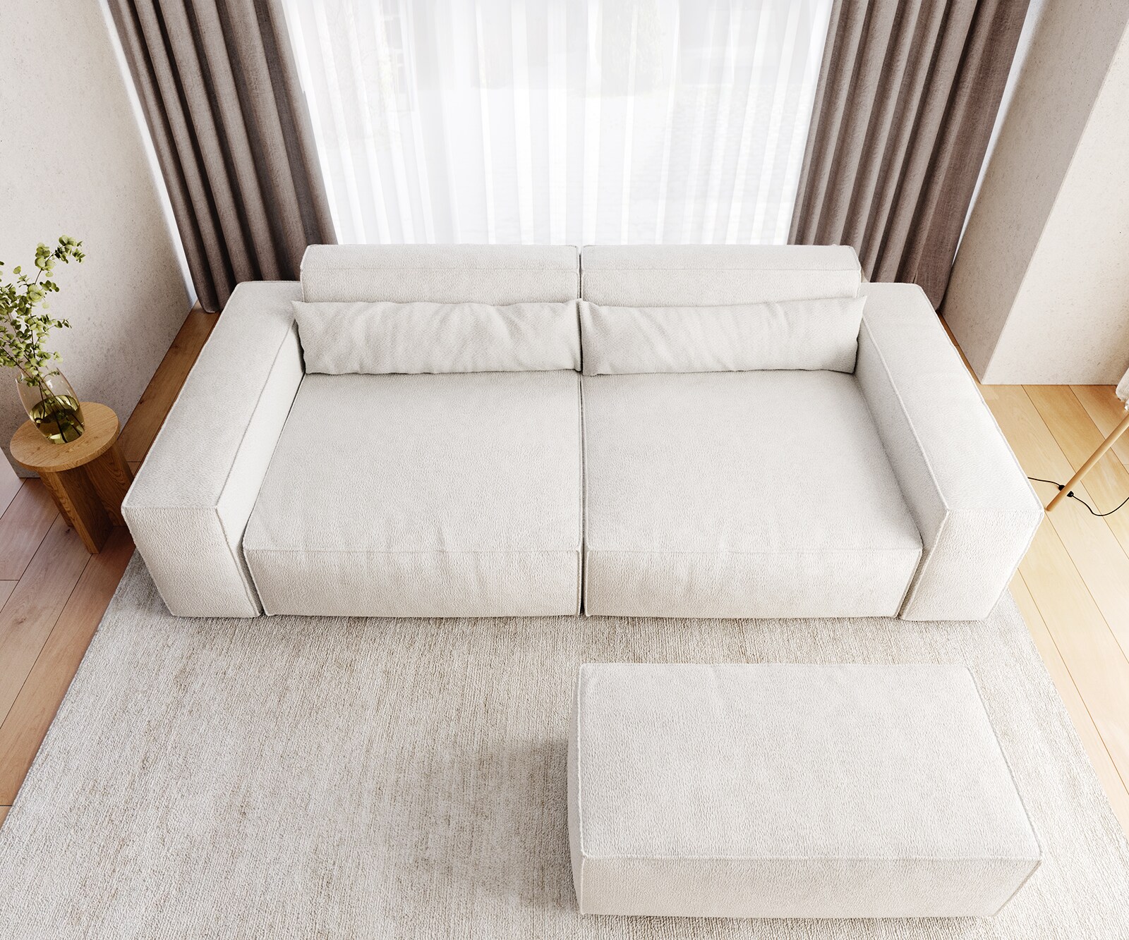 Big-Sofa Sirpio XL 270x130 cm Bouclé Creme-Weiß mit Hocker 6